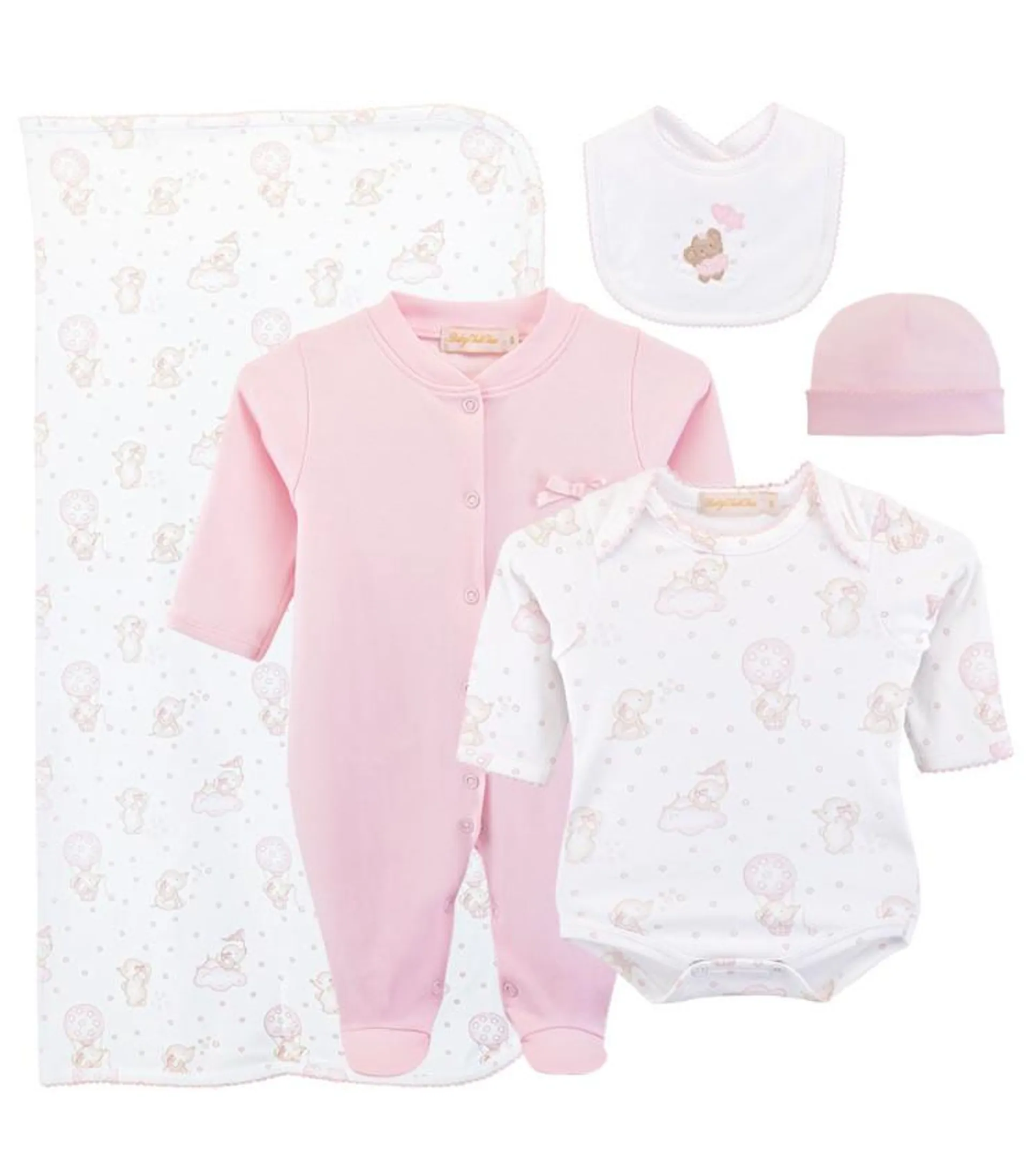 Ajuar de 5 Piezas de 100% Algodón Pima | Colección Baby Elephant Pink