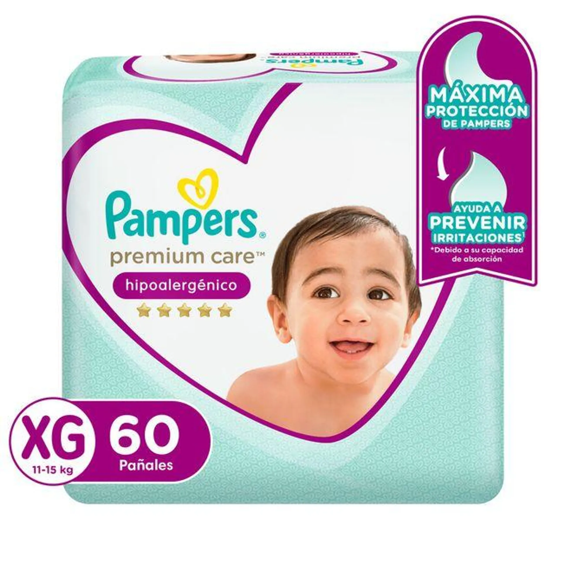 Pañales para Bebé PAMPERS Premium Care Talla XG Megapack Paquete 60un