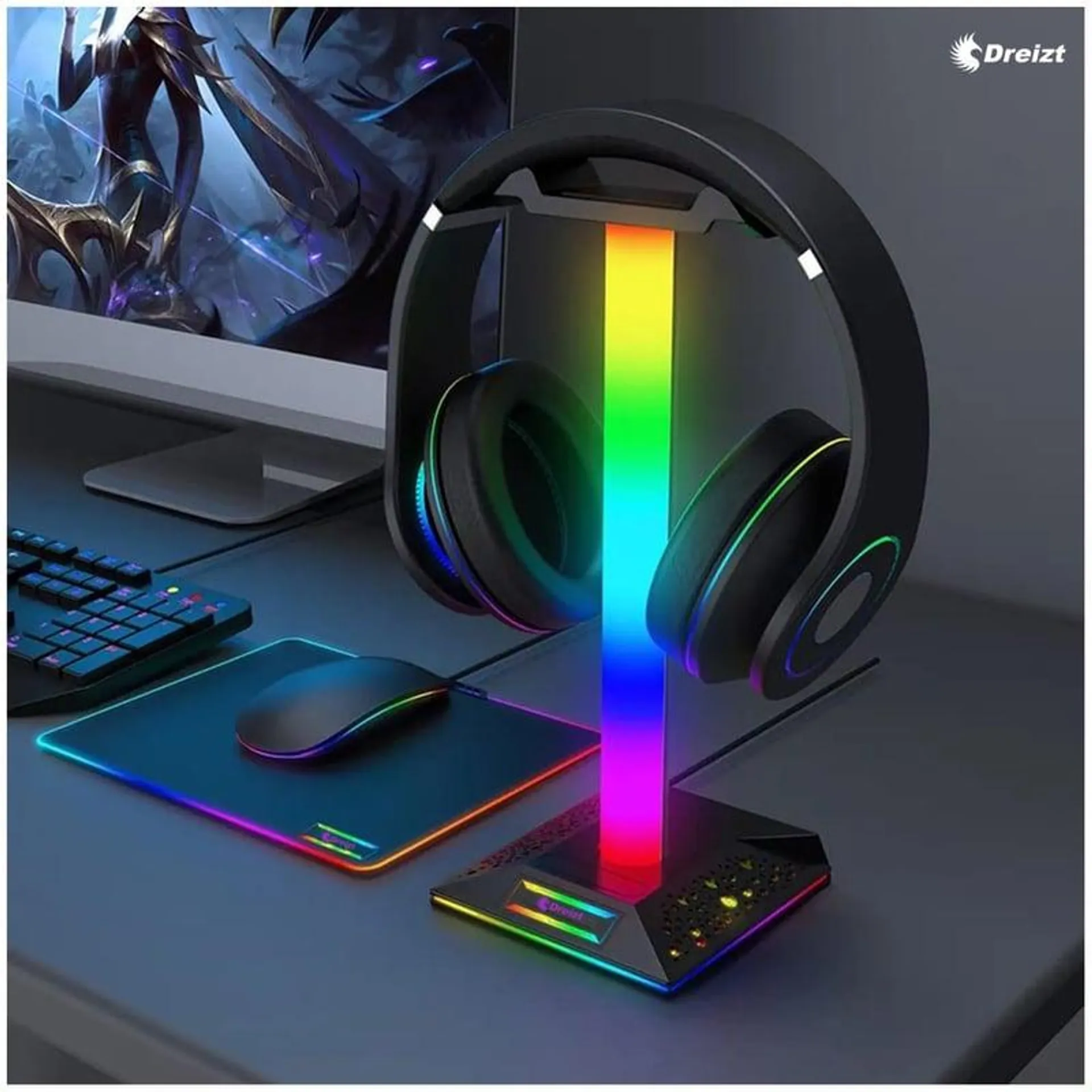 Soporte de Audífonos Gamer Parante GR270033 Dreizt RGB PRO