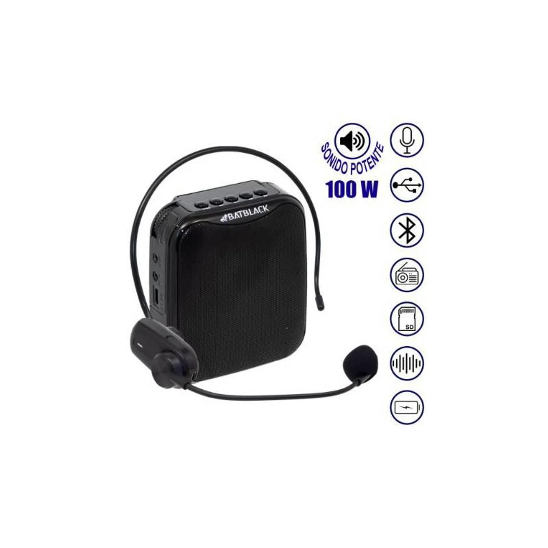 Mini Amplificador de Voz Recargable Profesional Inalámbrico BT-V317 BATBLACK
