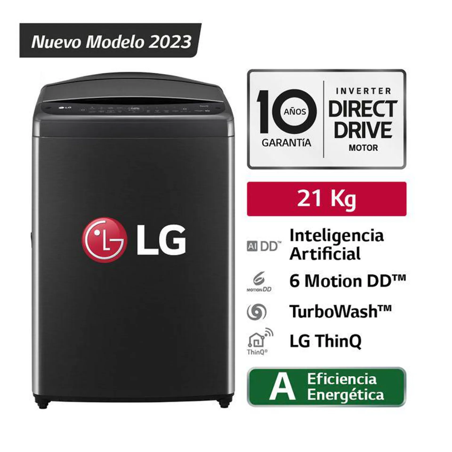 Lavadora Carga Superior LG WT21PBV6 21kg AI DD Negro Plateado