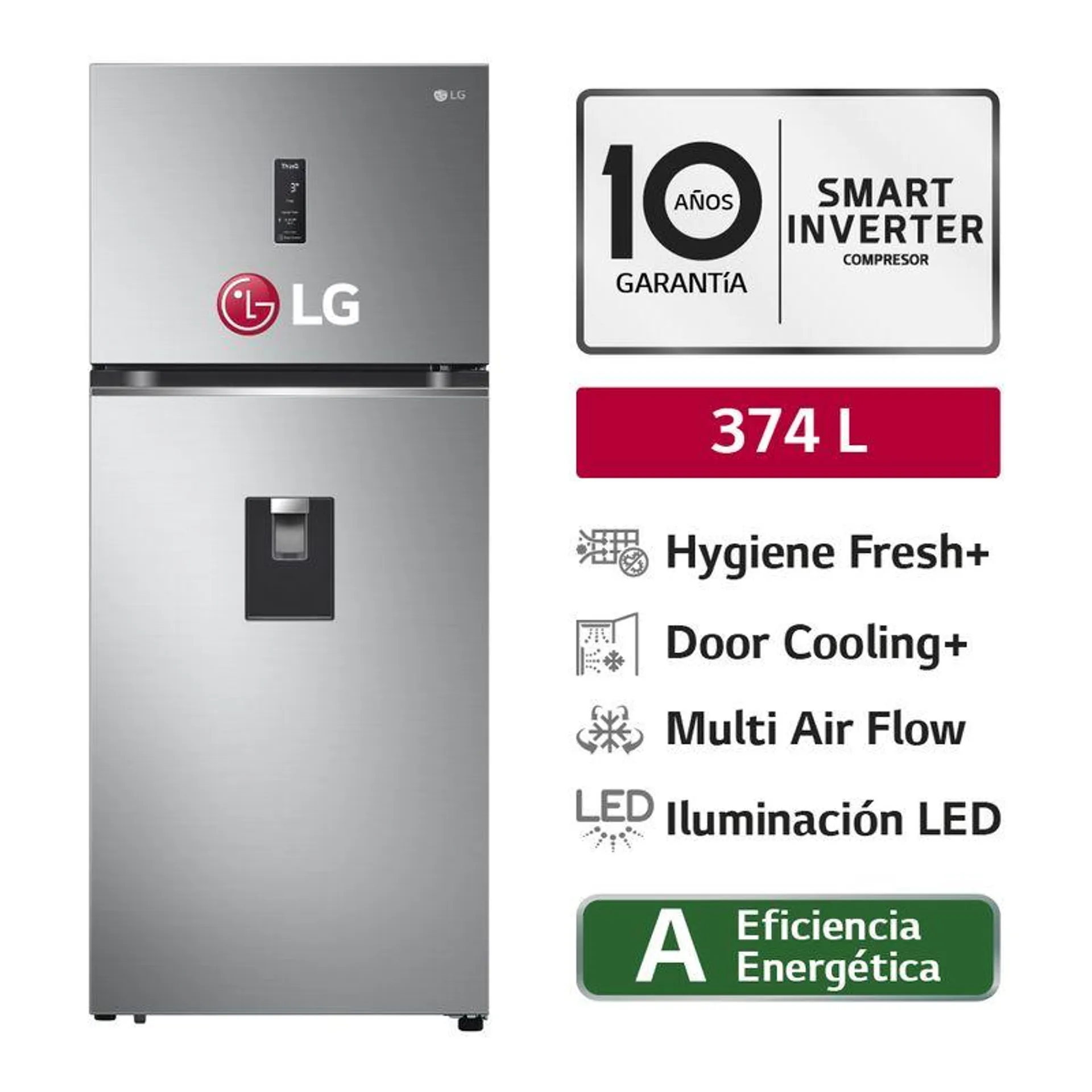 Refrigeradora LG Top Freezer GT37SGP 374L Door Cooling Plateado