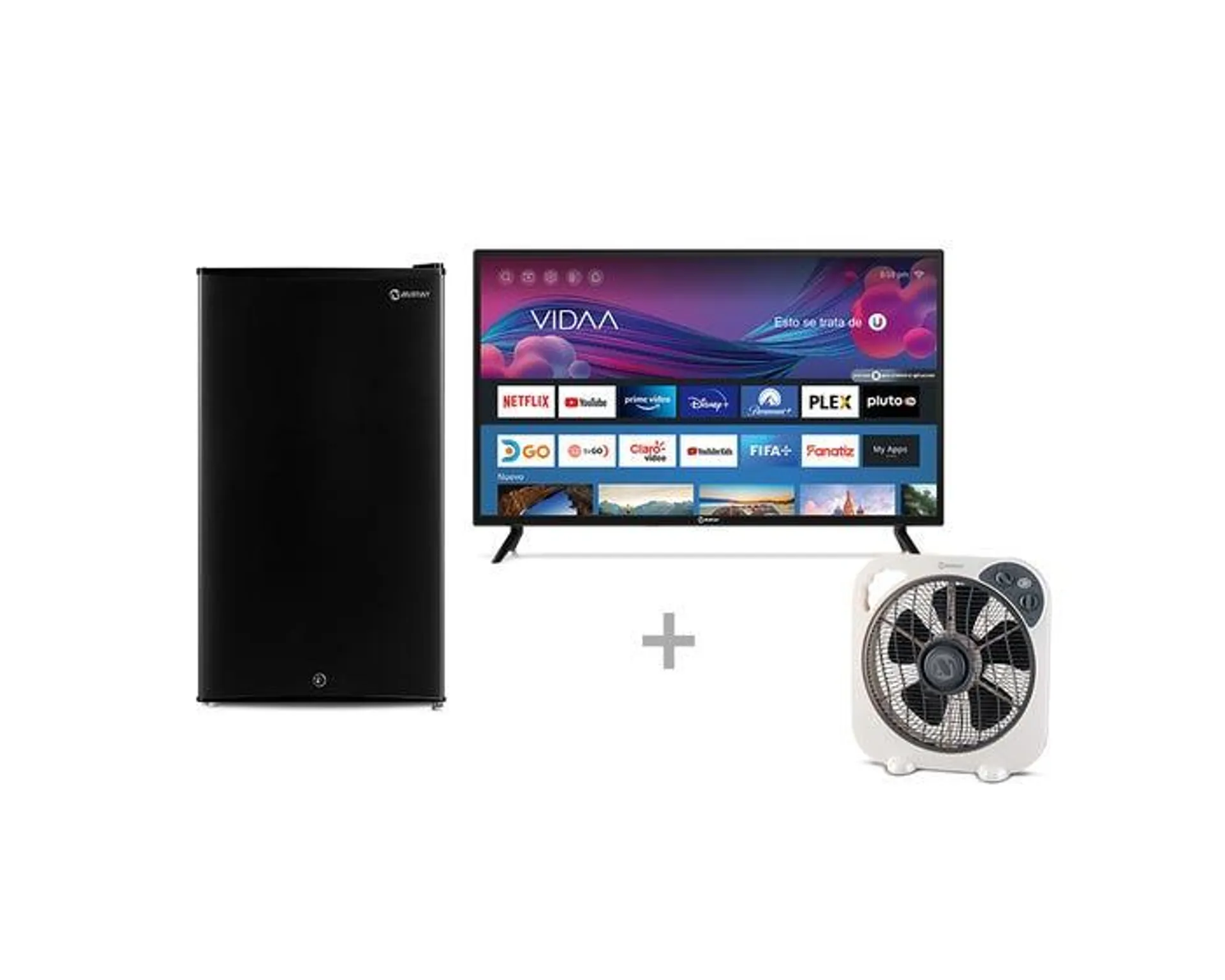 Frigobar-Refrigeradora Miray RM-93M 93 L + Televisor Miray LED HD Smart 32" MS32-E204 + Ventilador Circulador Miray 12" VMC-951