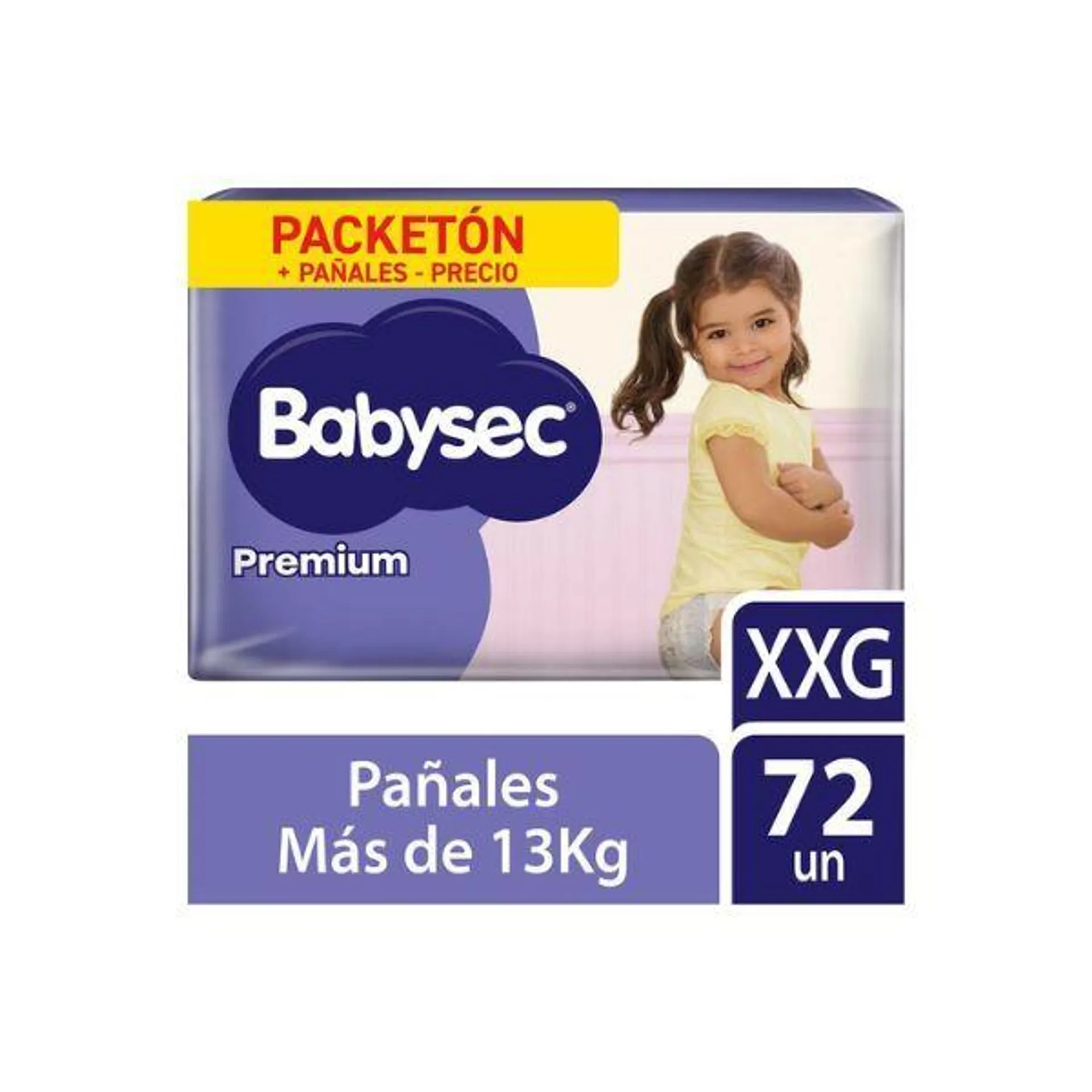 Pañal Babysec Premium Súper Mega Talla XXG - Bolsa 72 UN