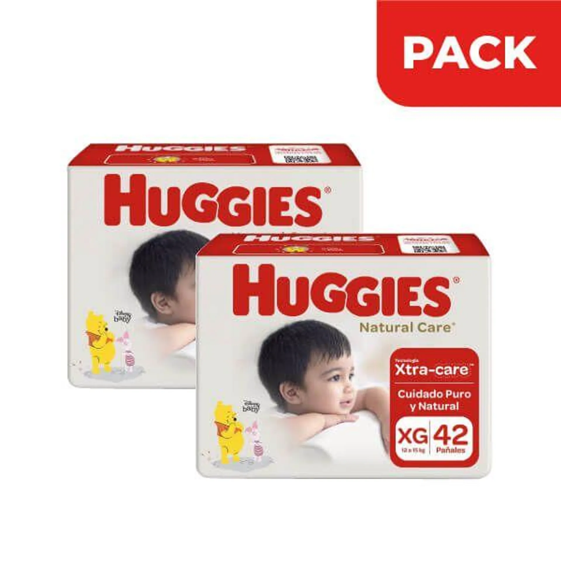 Pack x2 Pañal Huggies Natural Care Talla XG - Bolsa 42 UN