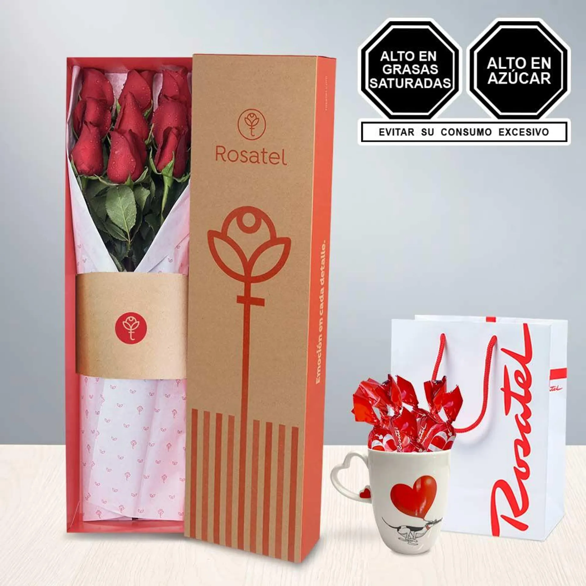 Caja Natural 9 Rosas y Chocolates Cacaosuyo