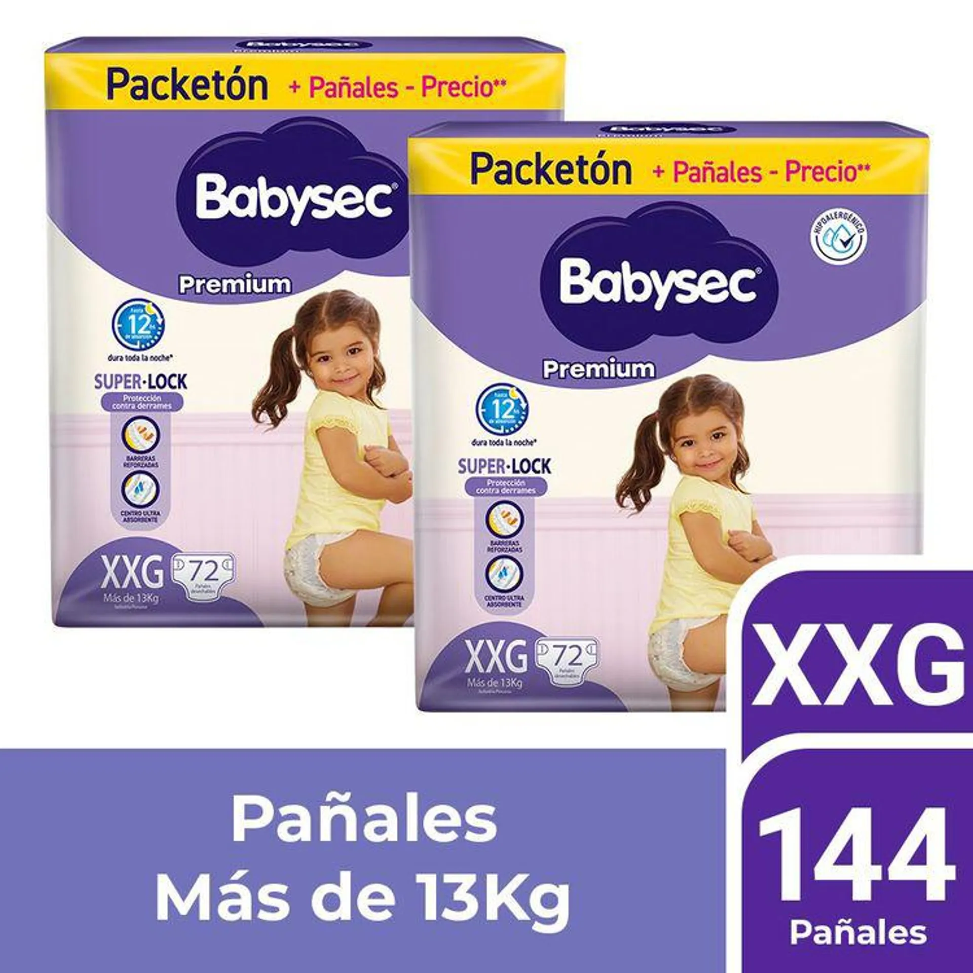 Twopack Pañales para Bebé Babysec Premium Talla XXG 72un