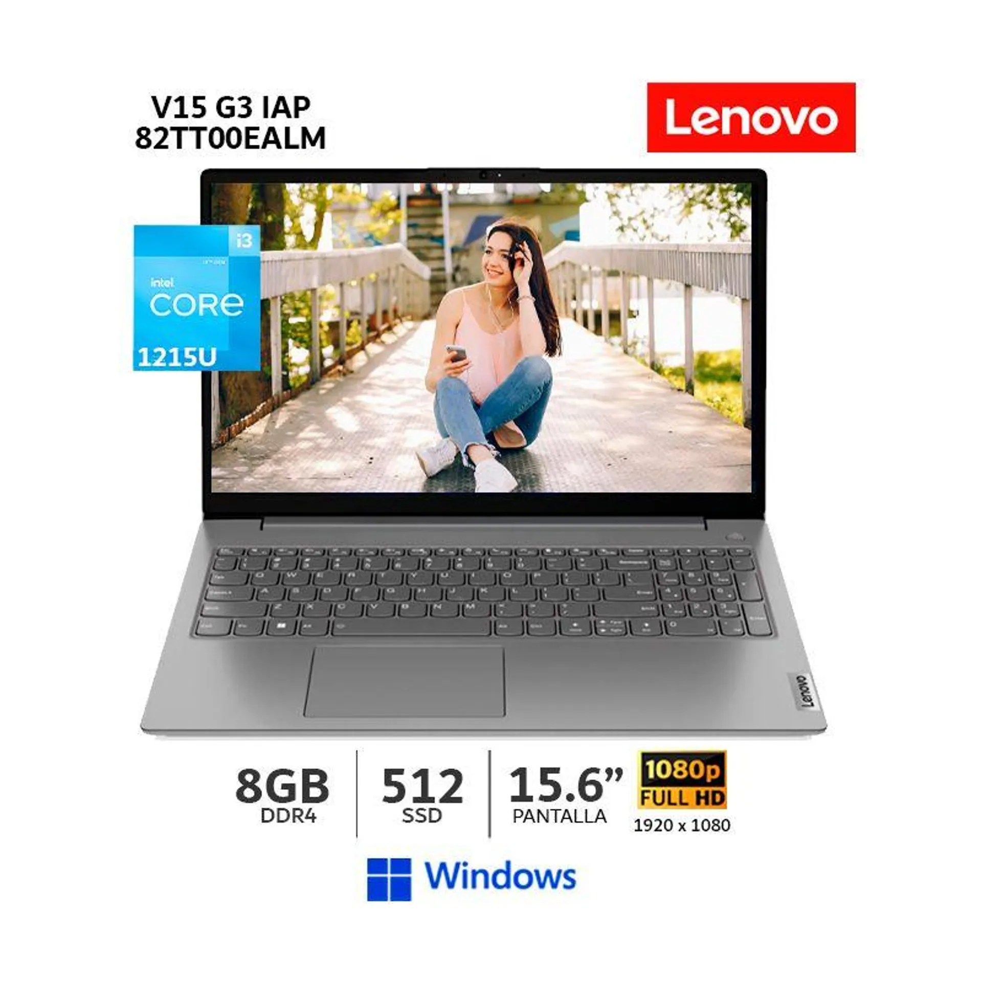 Laptop Lenovo V15 G3 IAP i3-1215U 8Gb Ram 512Gb SSD 156” FHD Wind 82TT00EALM