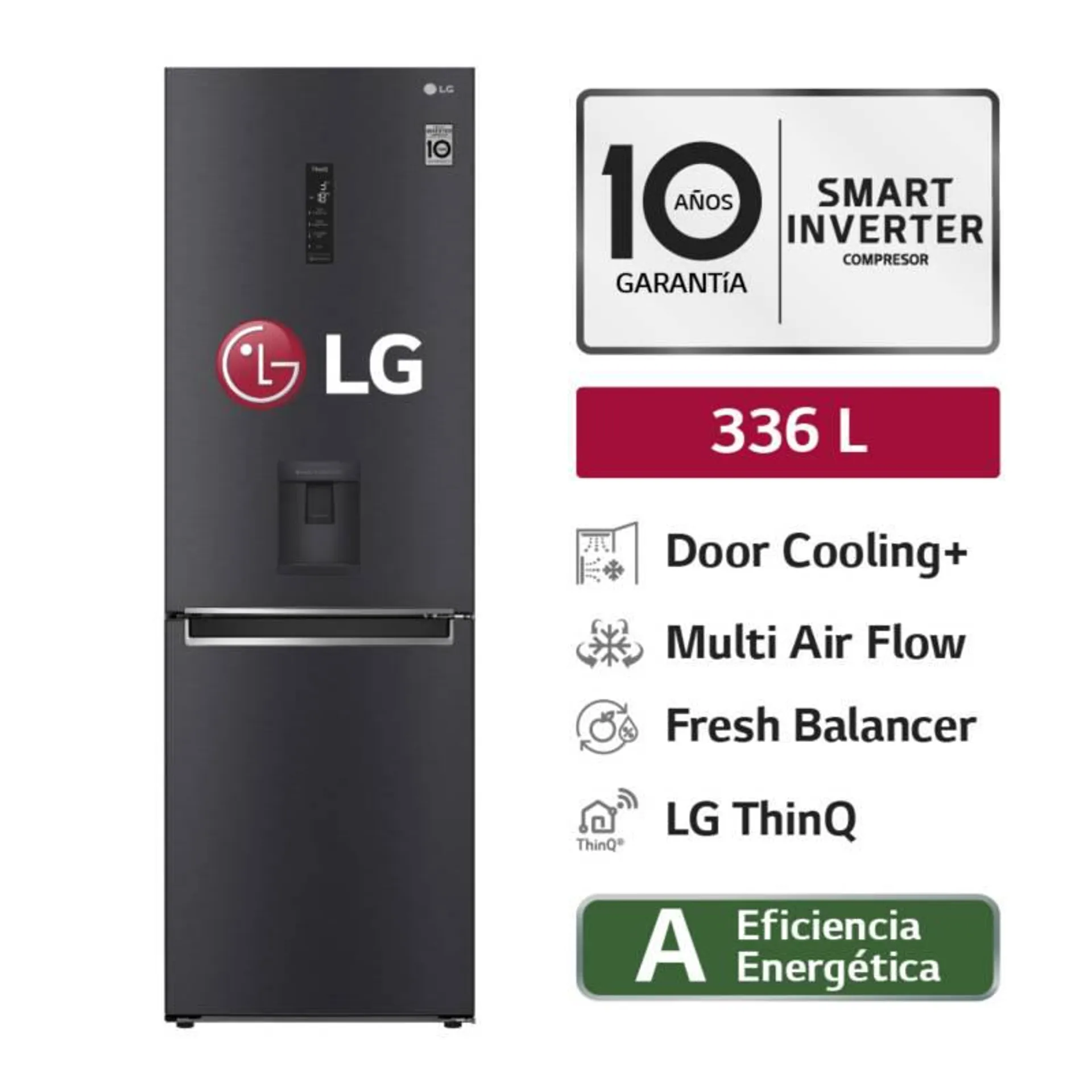 Refrigeradora GB37WGT 336L Door Cooling Bottom Freezer Negro Mate LG