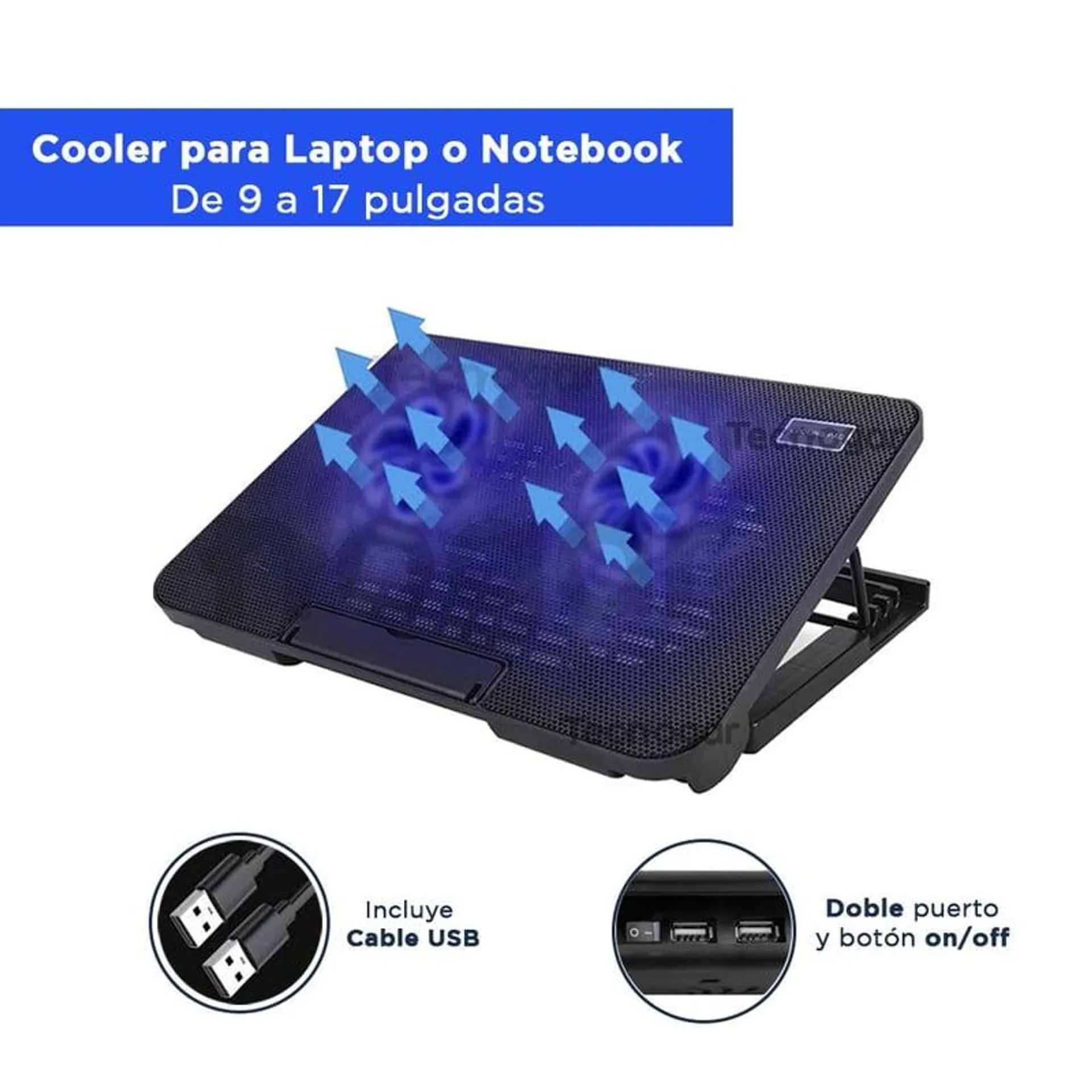 Cooler 2 Ventiladores Soporte de Enfriamiento de Laptop o Notebook 17"