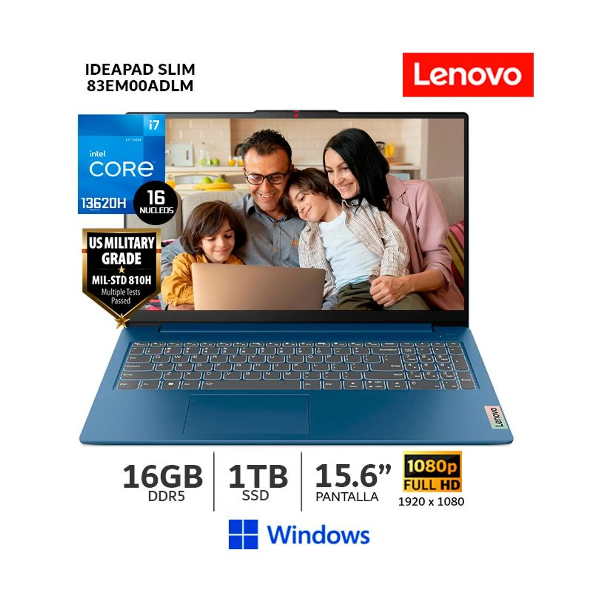 Laptop Lenovo IdeaPad Slim 3 15IRH8 i7-13620H 16Gb Ram/ 1Tb SSD/ 15.6 FHD/ W11/ 83EM00ADLM