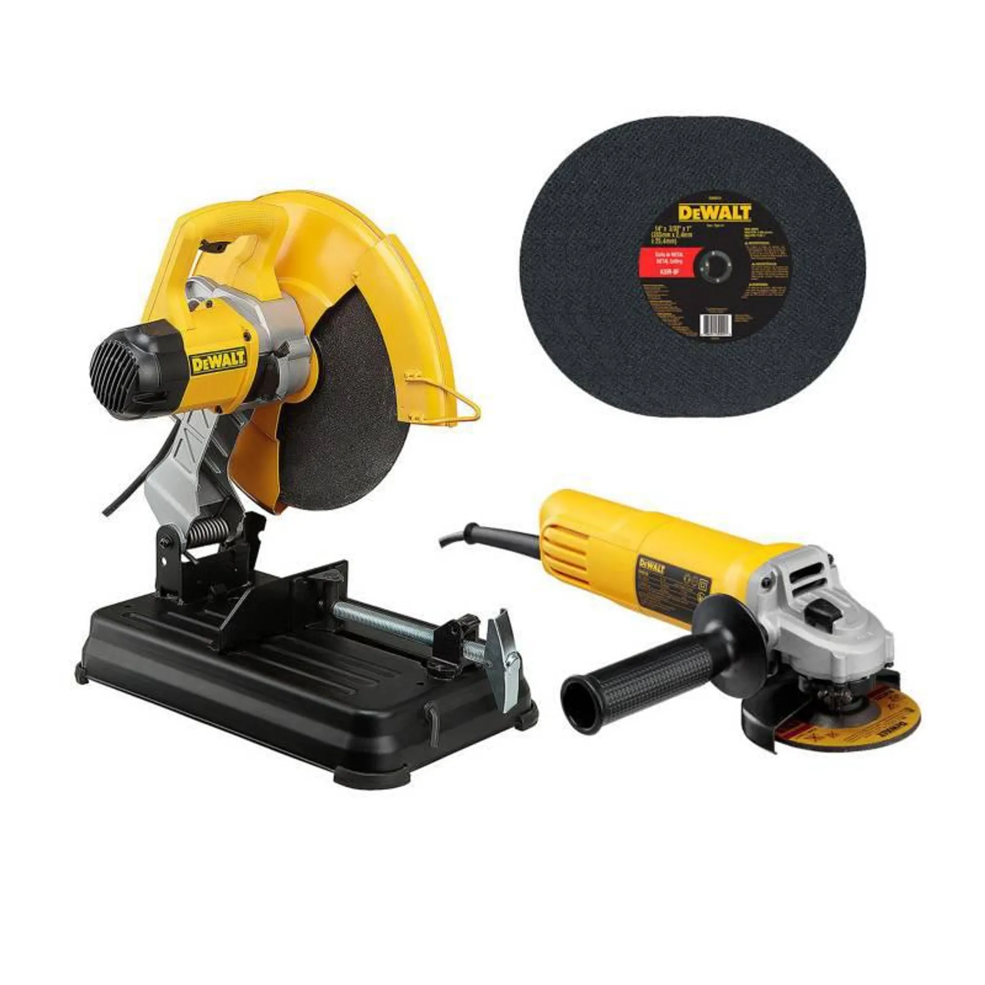 Tronzadora de Metales Eléctrica 14" 2300W + Esmeril Angular 4-1/2" 750W + 5 Discos D28730 Dewalt