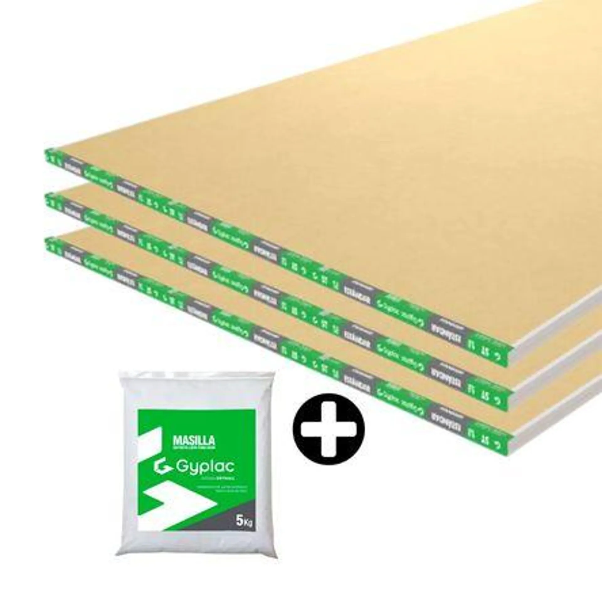 COMBO 6 Placas de yeso Gyplac Standard 3/8” (9.5 mm) 1.22m x 2.44m + Masilla para drywall Gyplac Bolsa 5kg