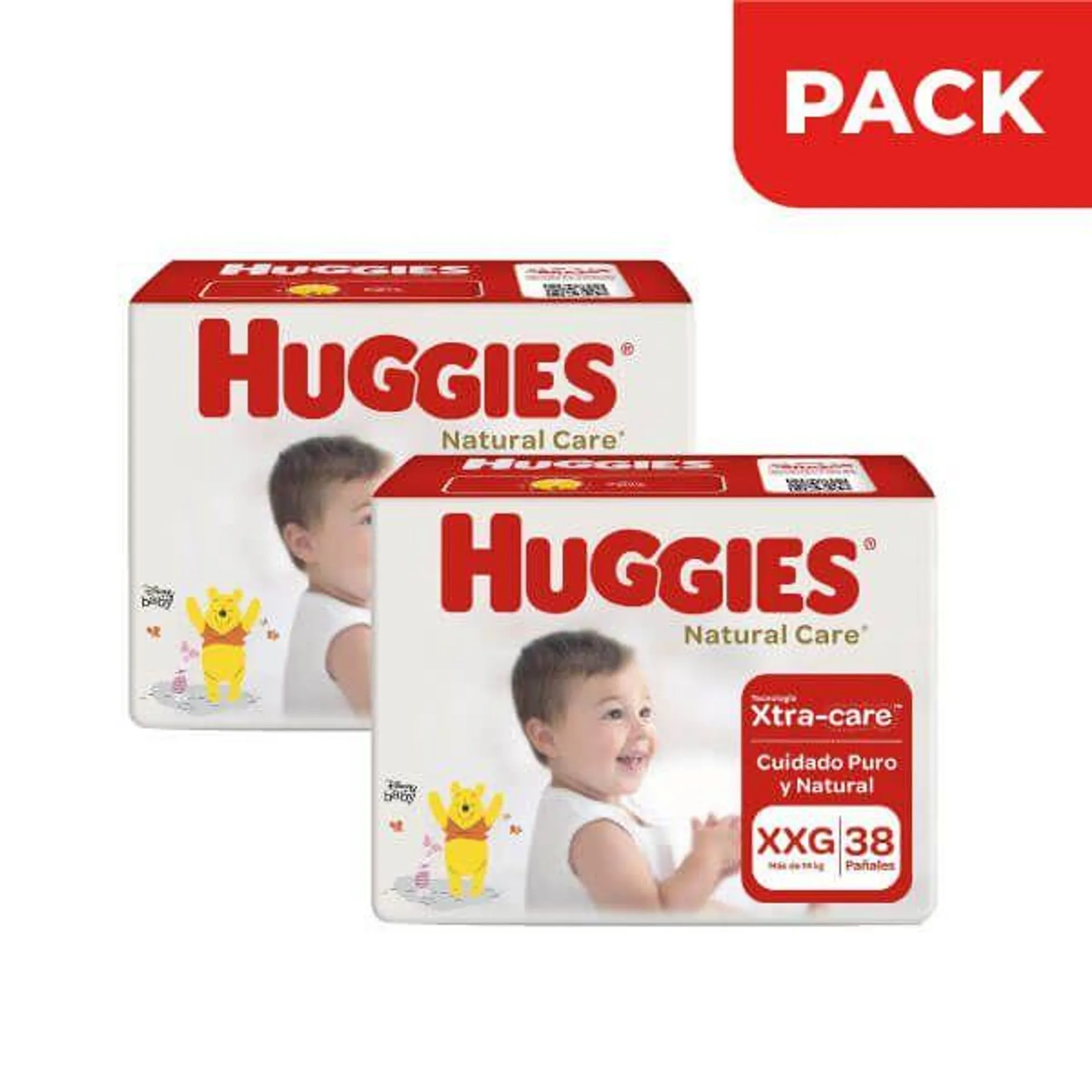 Pack x2 Pañal Huggies Natural Care Talla XXG - Bolsa 38 UN