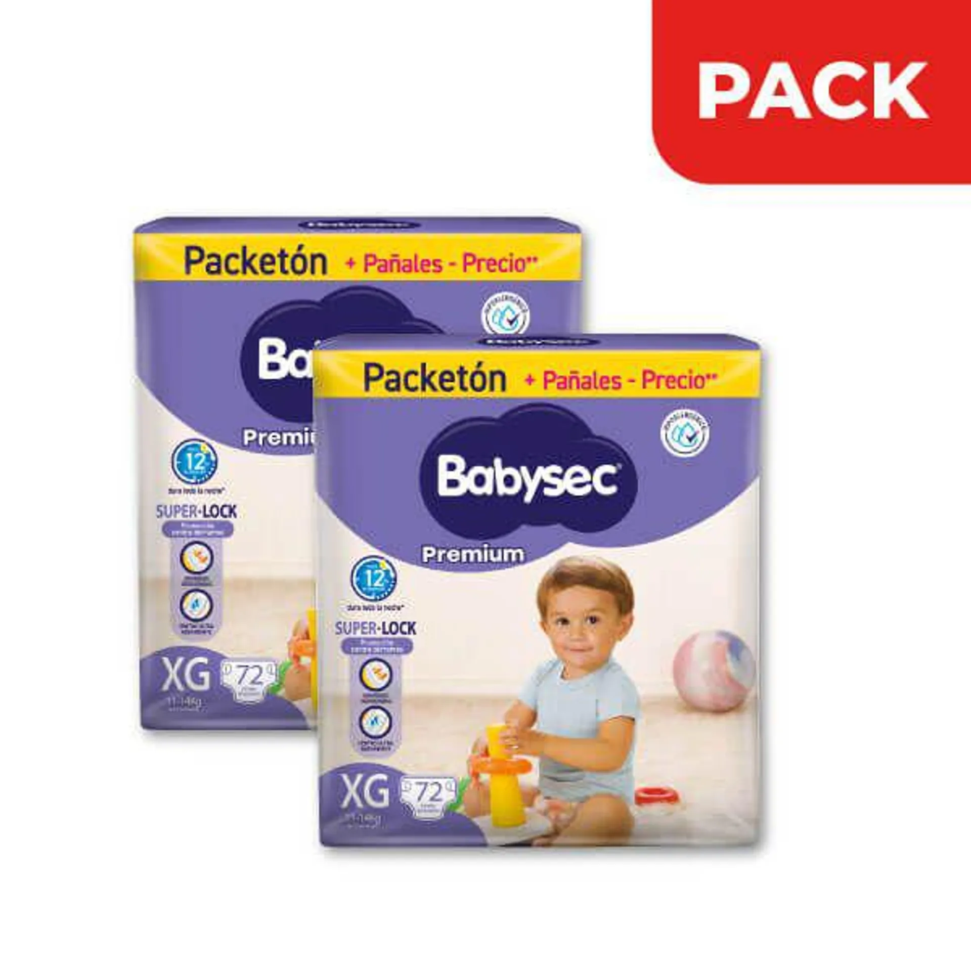 Pack x2 Pañal Babysec Premium Súper Mega Talla XG - Bolsa 72 UN