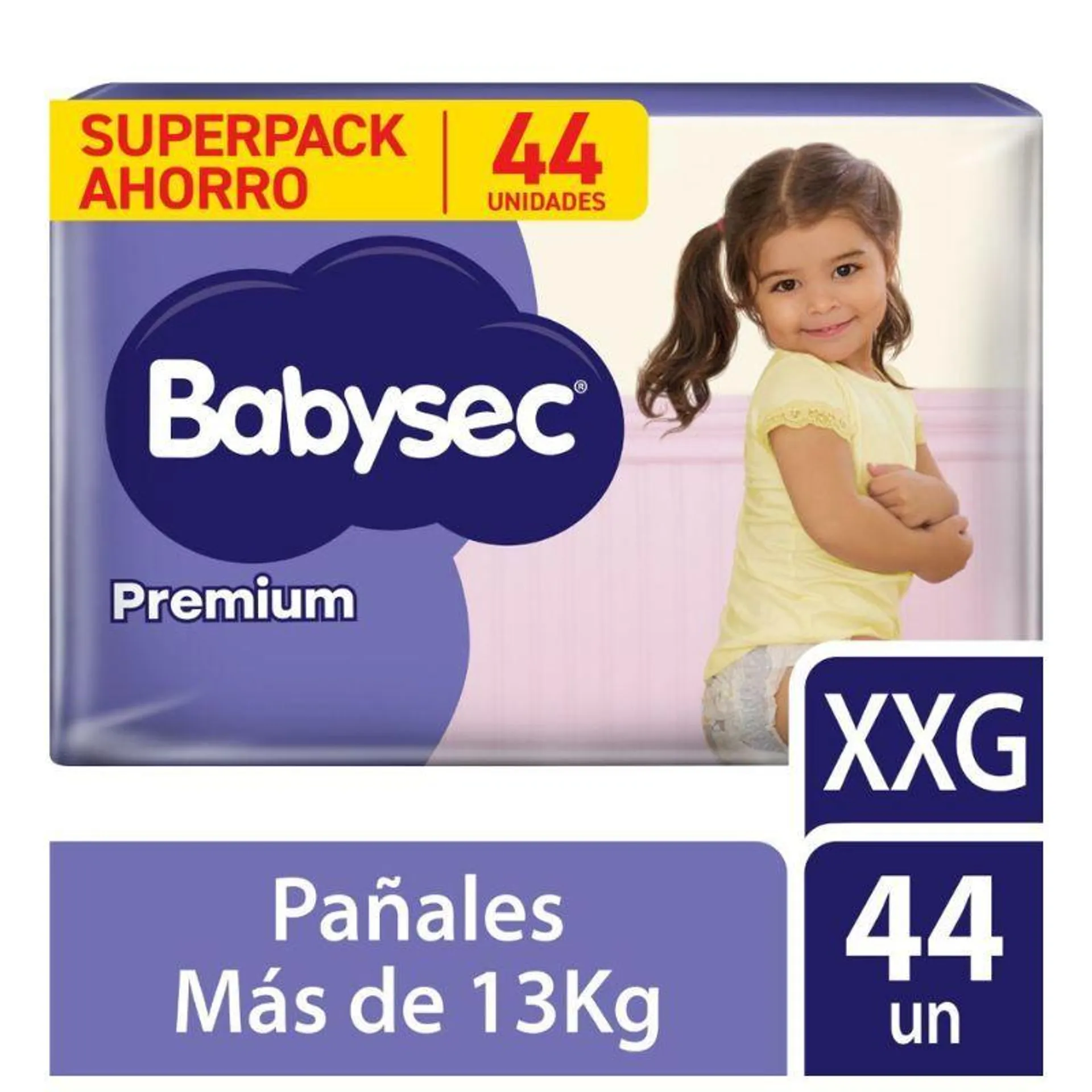 Pañal Babysec Premium Super Mega Talla XXG - Bolsa 44 UN