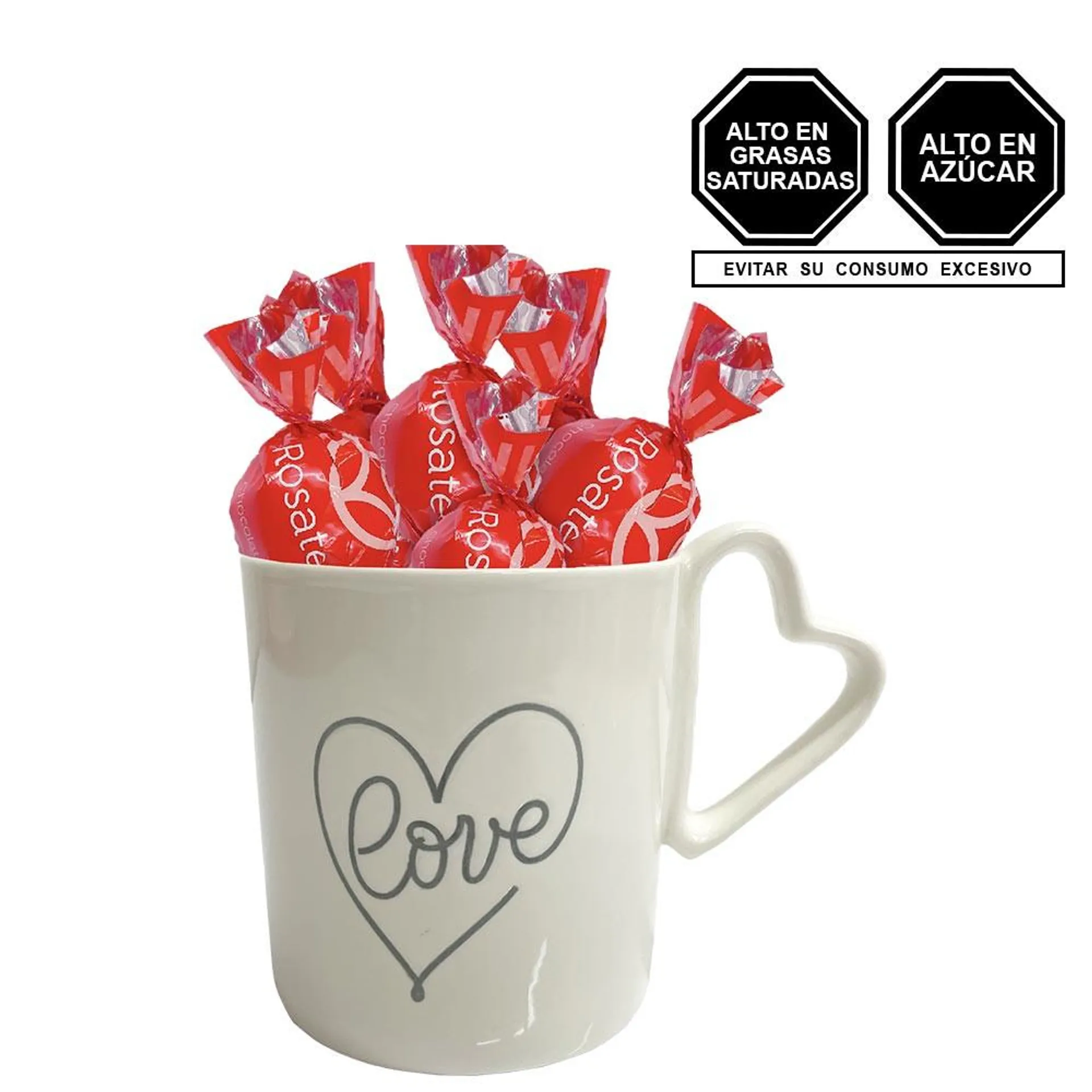 Taza Corazón Love con Chocolates Cacaosuyo