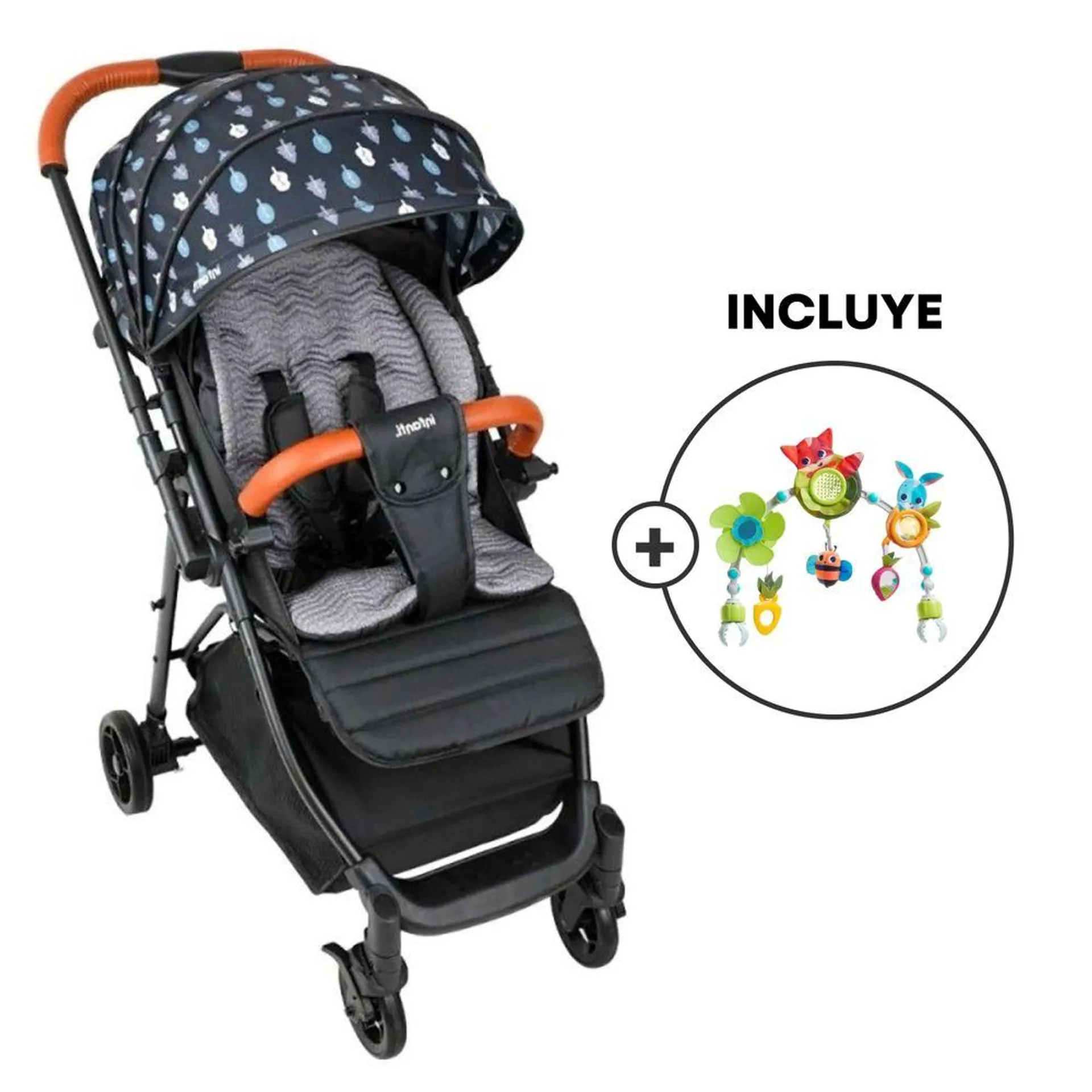 Coche De Paseo Para Bebe Infanti Forest Azul + Juguete Para Coche Tiny Love Meadow Days