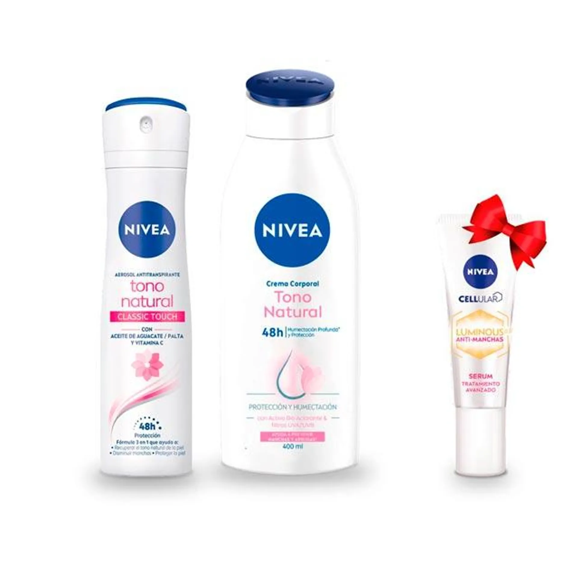 Pack Crema corporal tono natural Nivea + Desodorante Tono Natural + Producto Promocional Mini Serum Luminous