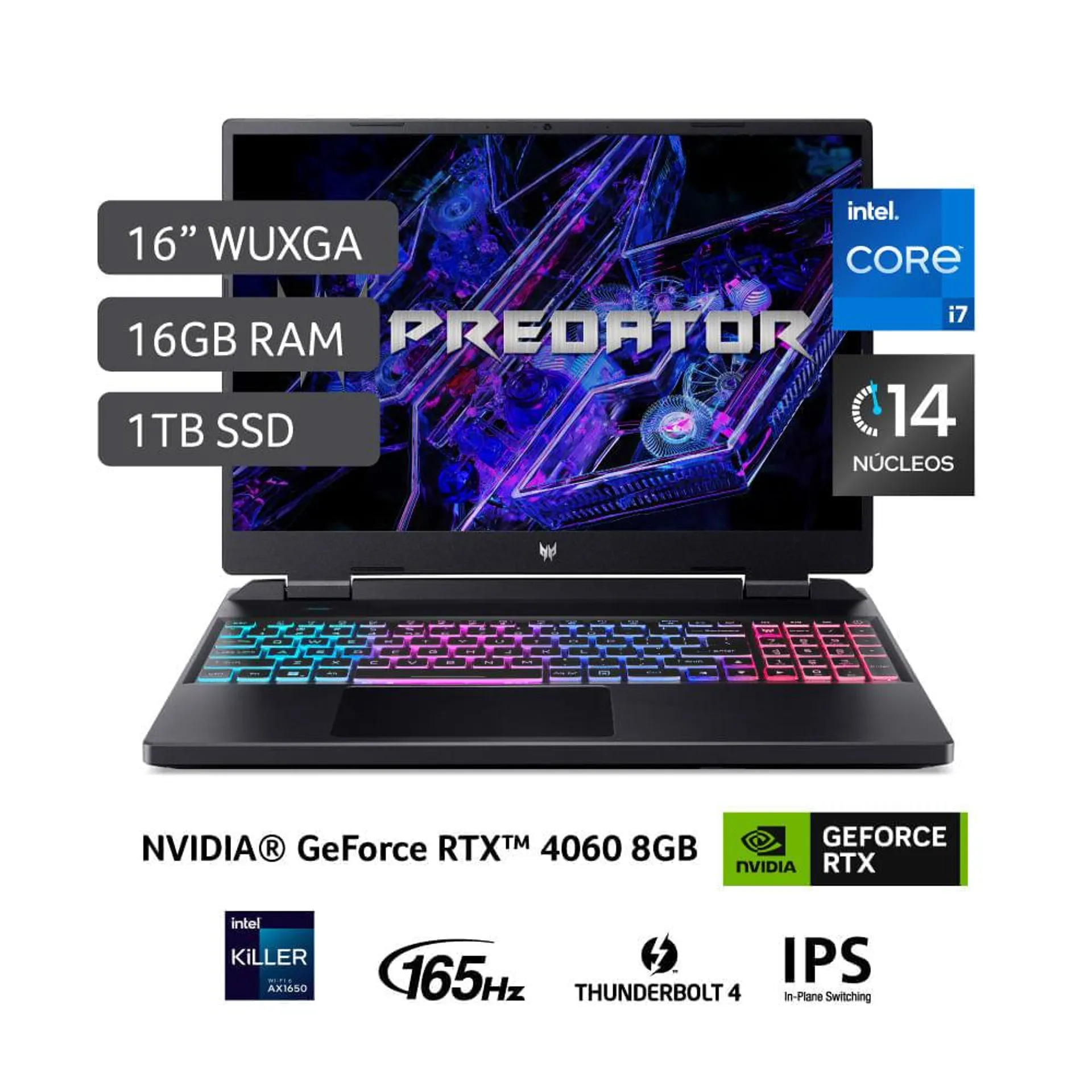 Laptop Gamer Acer Predator PHN16-71-77VH Core i7 16GB RAM 1TB SSD RTX4060 Abyssal Black