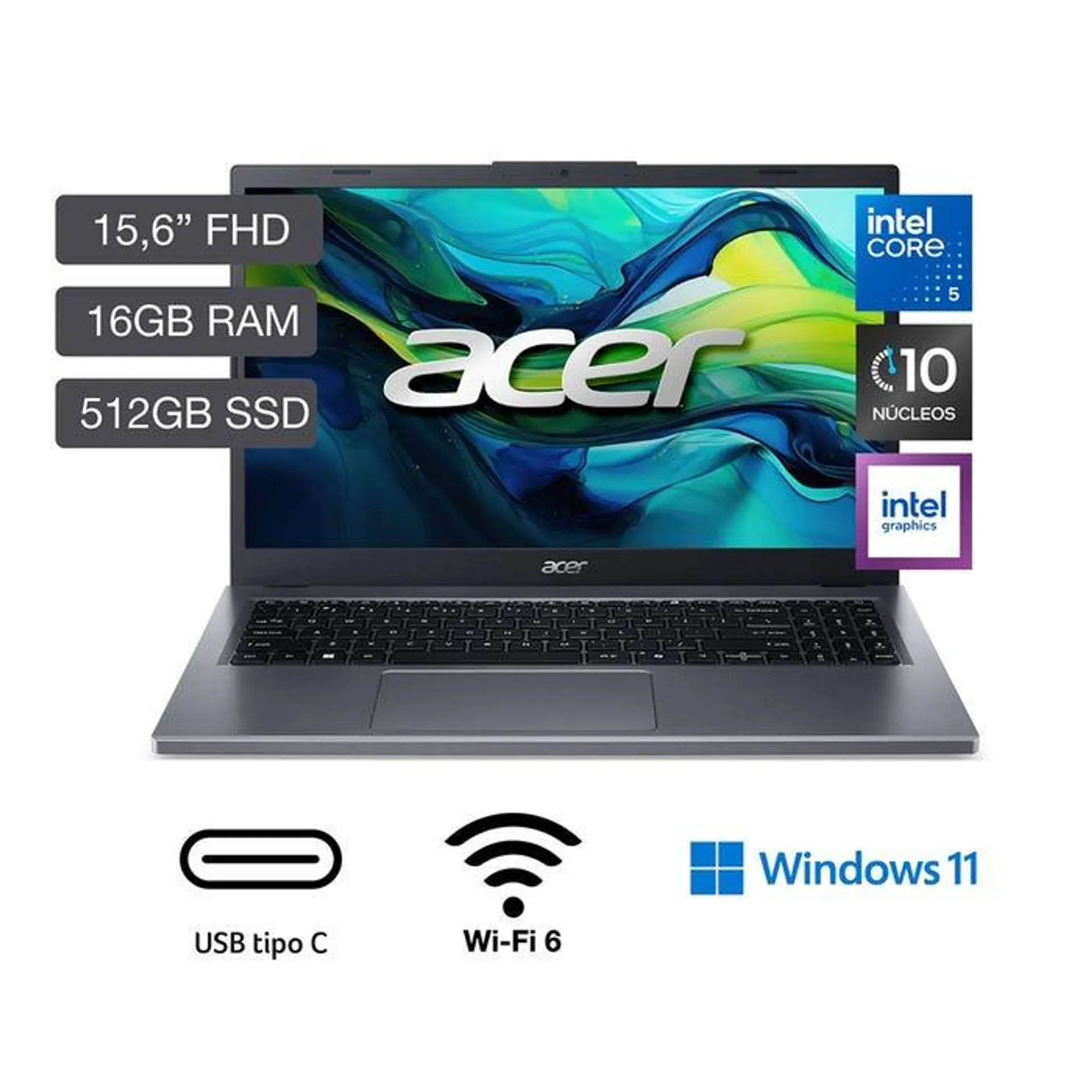 Laptop Acer Aspire 15 15.6" Windows 11 Home Intel Core 5 120U 16GB 512GB A15-51P-57UK