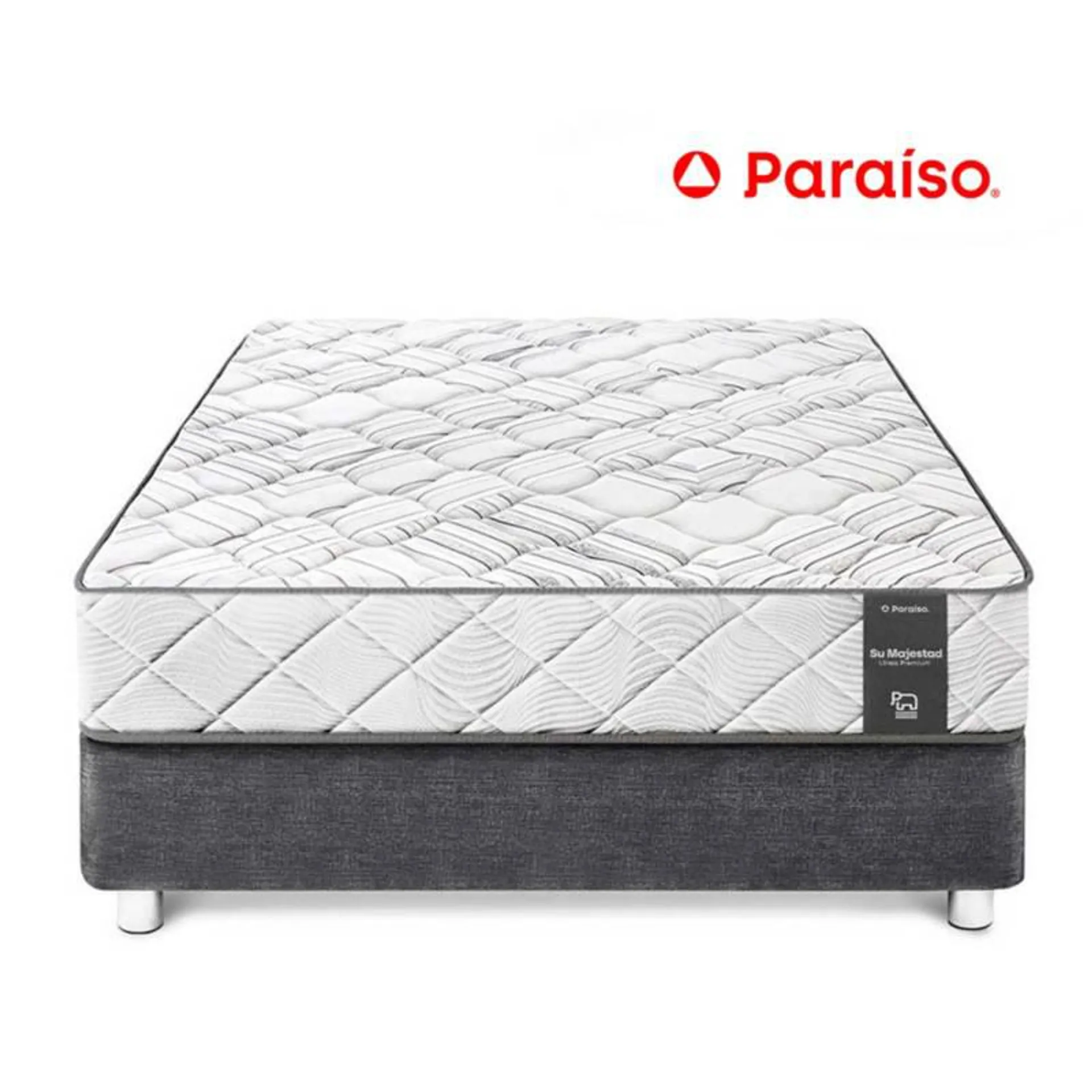 Cama Su Majestad Queen Acero + Colchón + 2 Almohadas + Protector