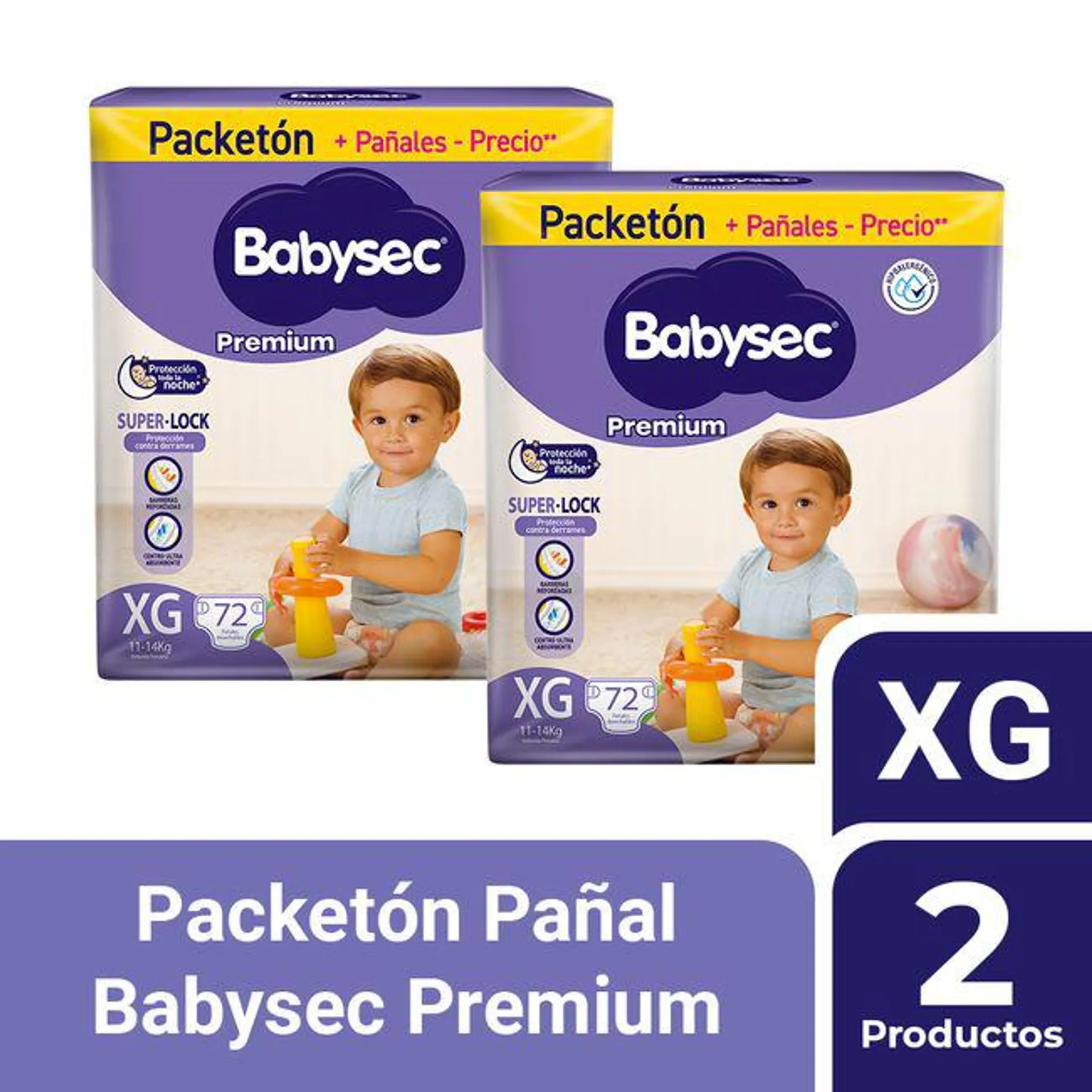 Pack BABYSEC Pañales para Bebé Premium XG Paquete72un x 2un