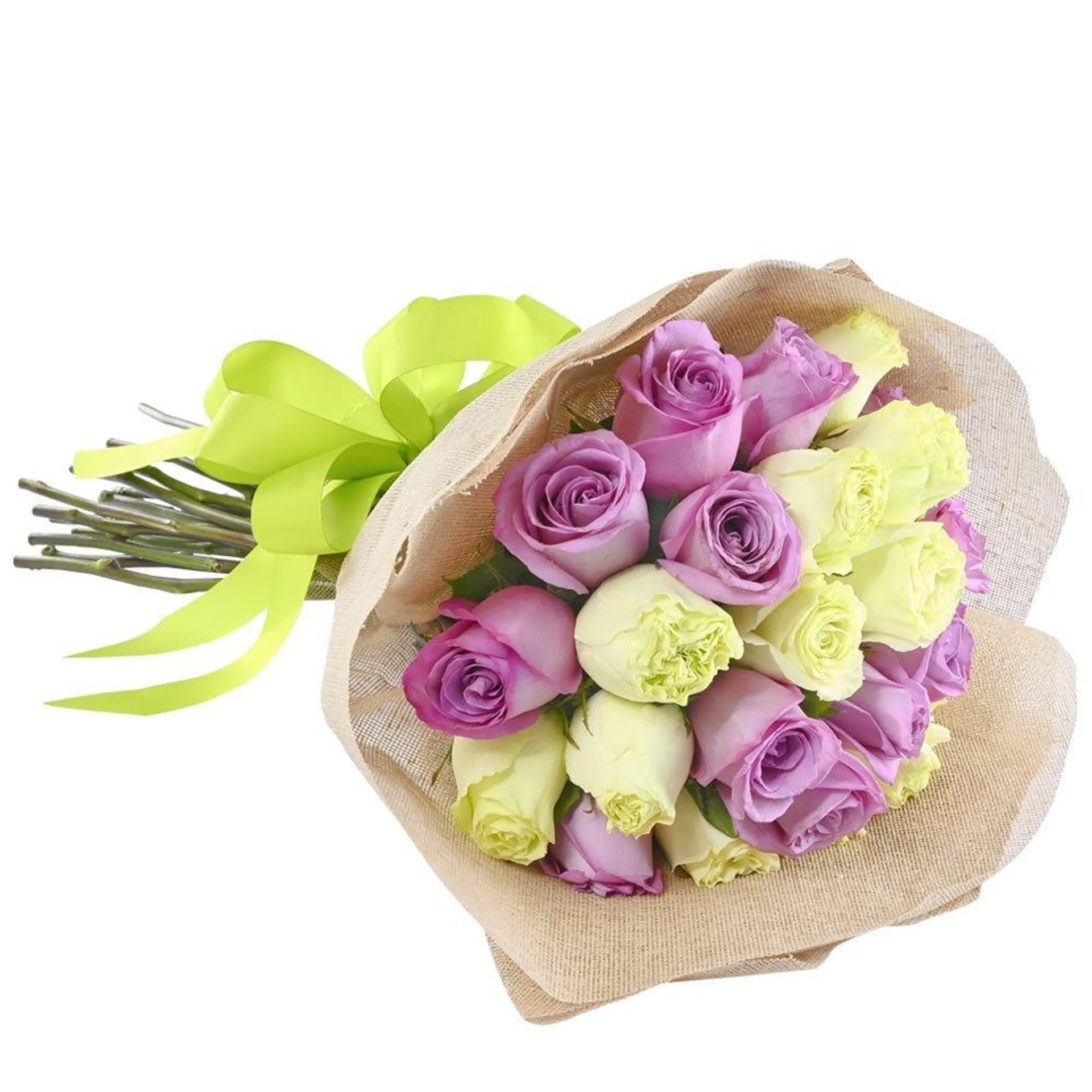 Ramo con 25 Rosas Lilas y Verdes