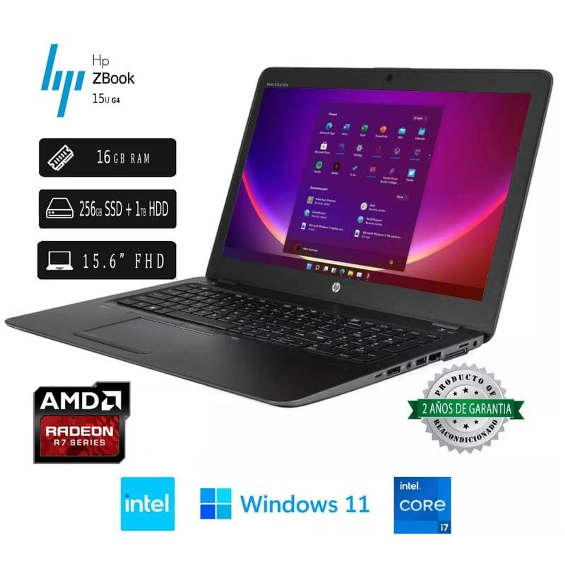 Laptop Hp Zbook 15u G4 Intel i7 16GB RAM 256GB SSD + 1TB HDD Reacondicionada 2 Años Garantia