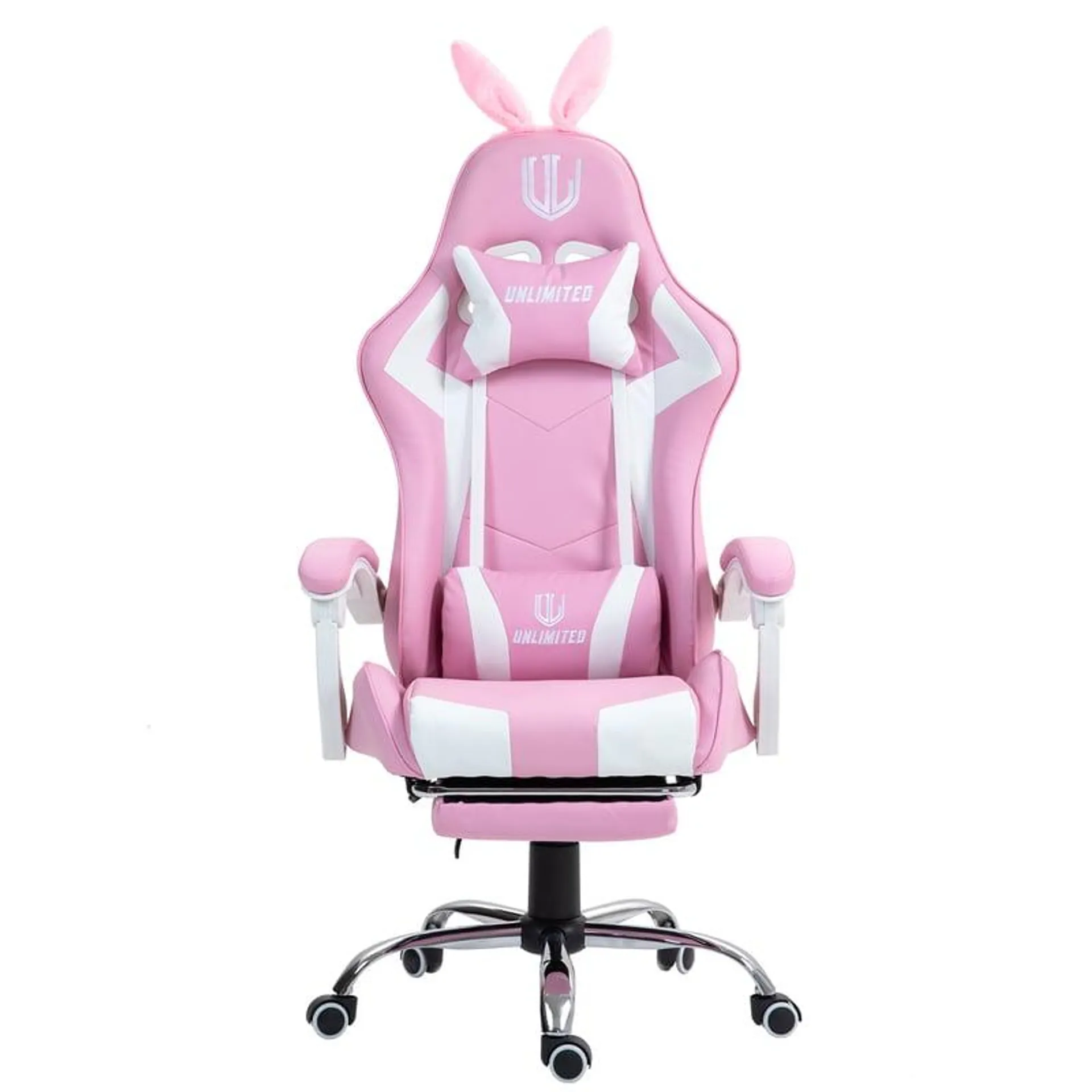 Silla Gamer Ergonomica Con Posapies y Base Metalica Rosado de Conejito