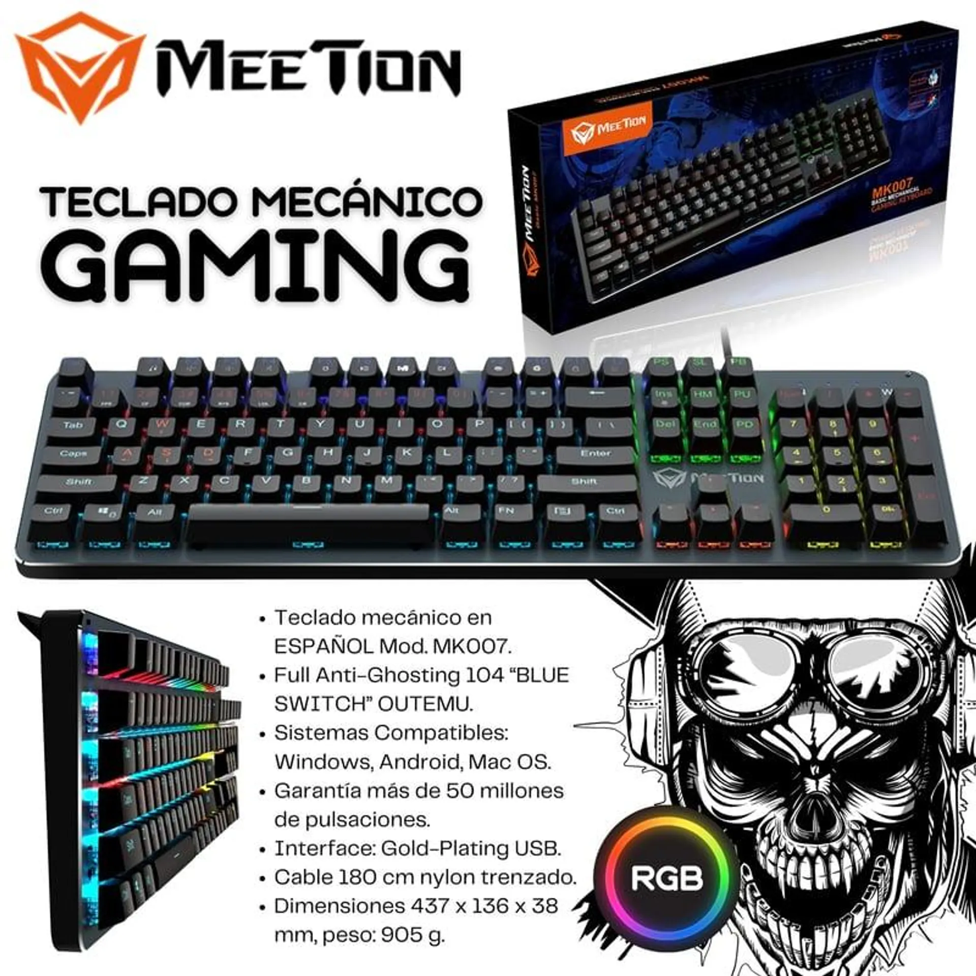 Teclado Mecanico Gamer en espanol MK007 LED RGB Profesional