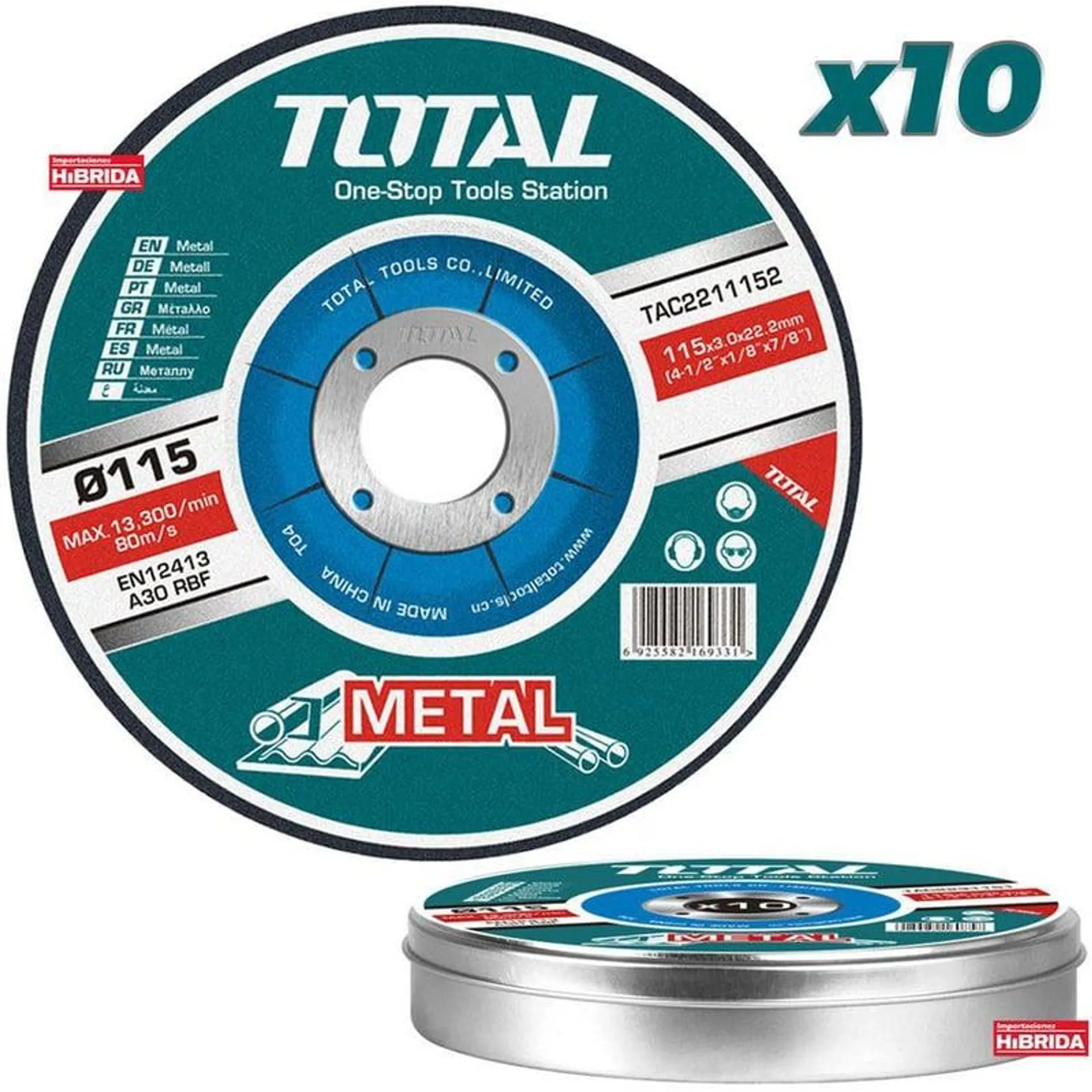 DISCO CORTE METAL ACERO 4 1/2'' X10U AMOLADORA TOTAL - TAC2211155