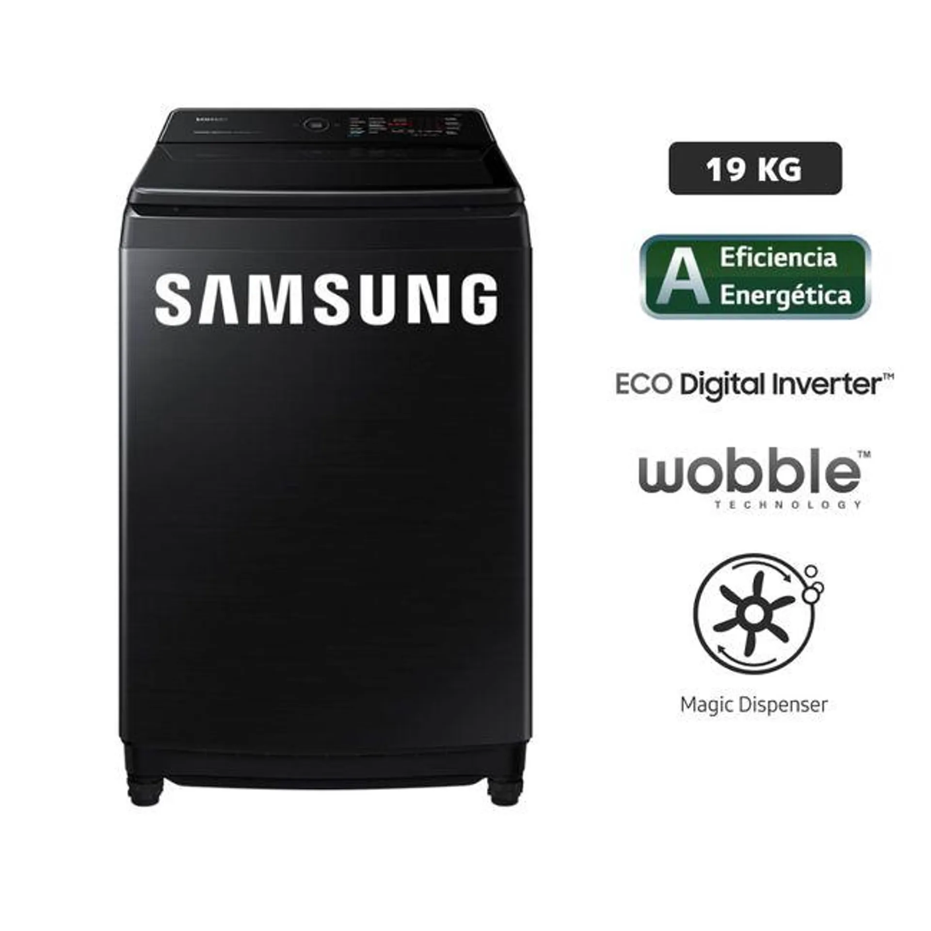 Lavadora SAMSUNG Carga Superior 19 Kg WA19CG6886BV Negro