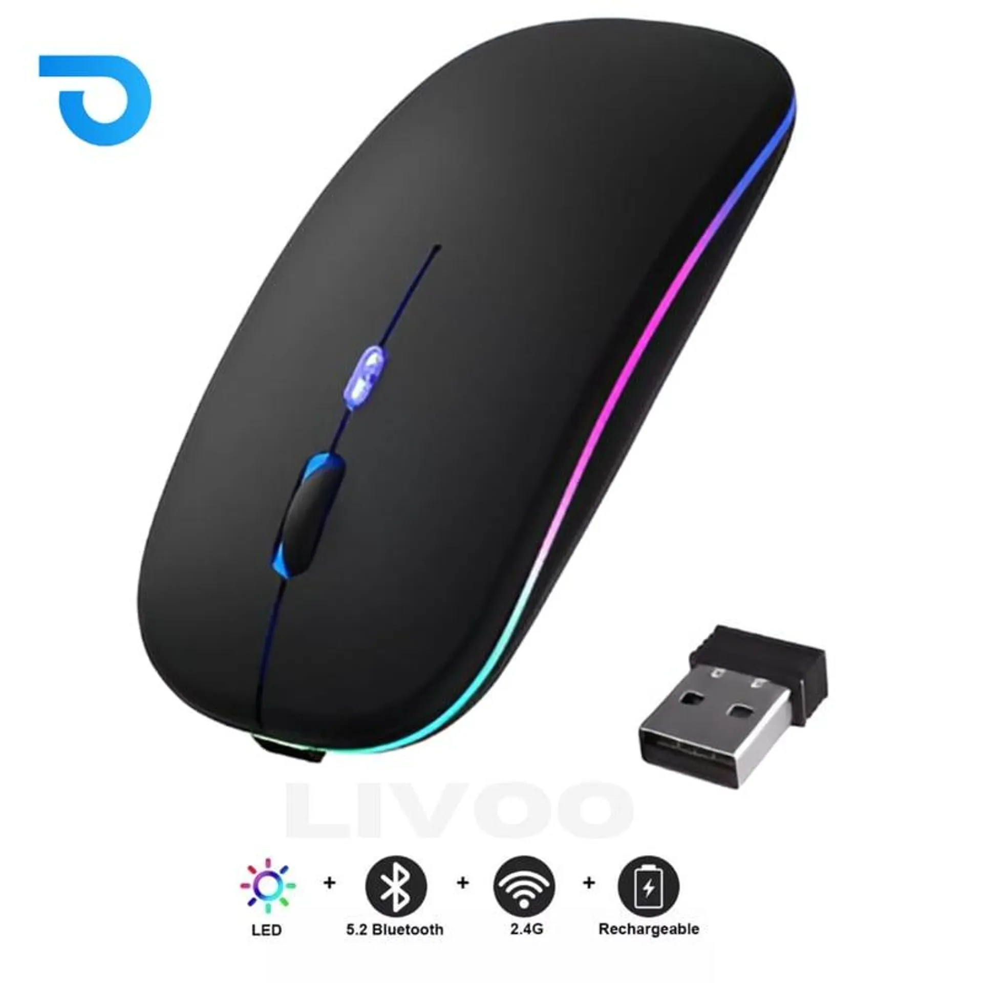 Mouse Inalámbrico Recargable Dual Bluetooth RGB - NEGRO