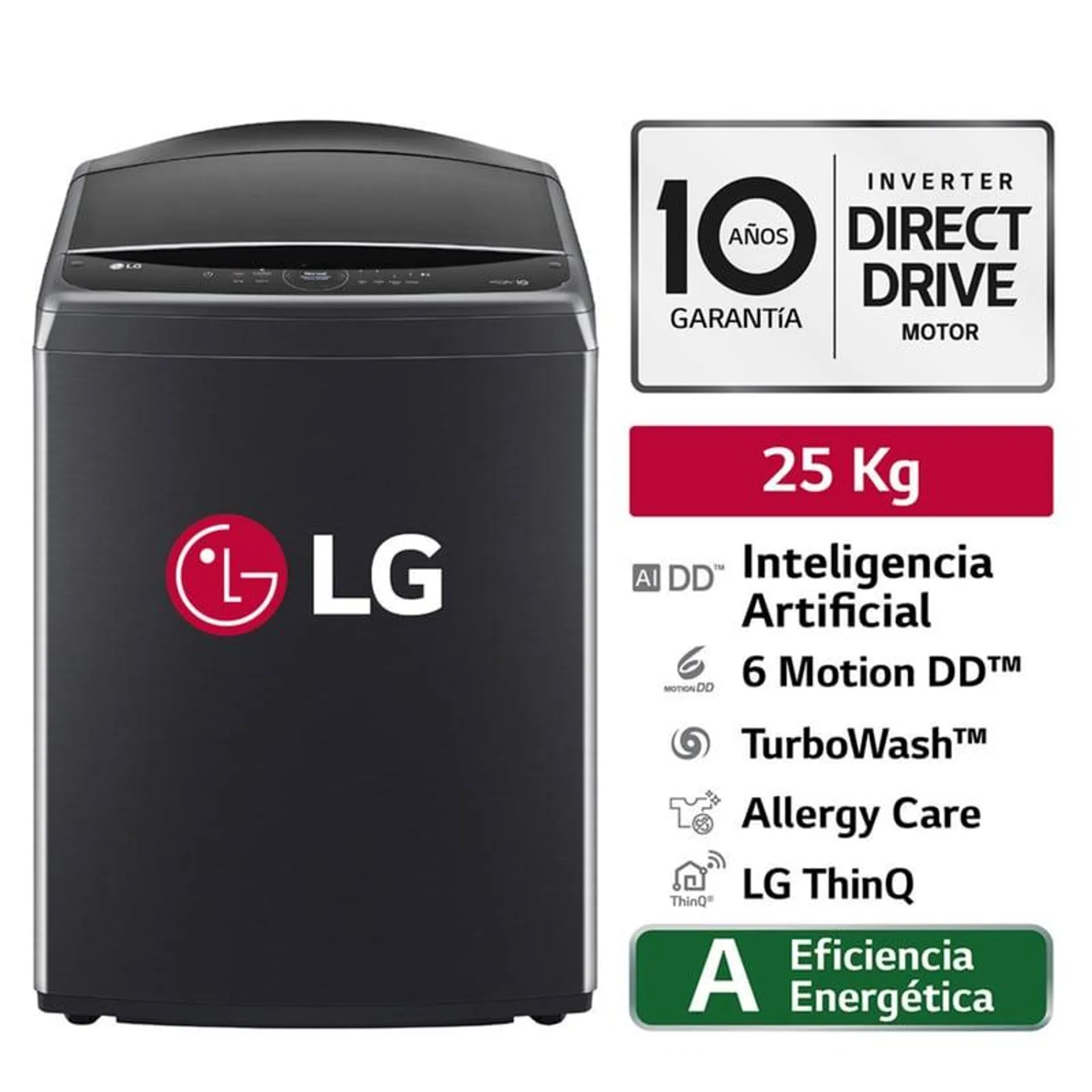 Lavadora WT25PBVS6 25Kg AI DD Carga Superior Negro Plateado LG