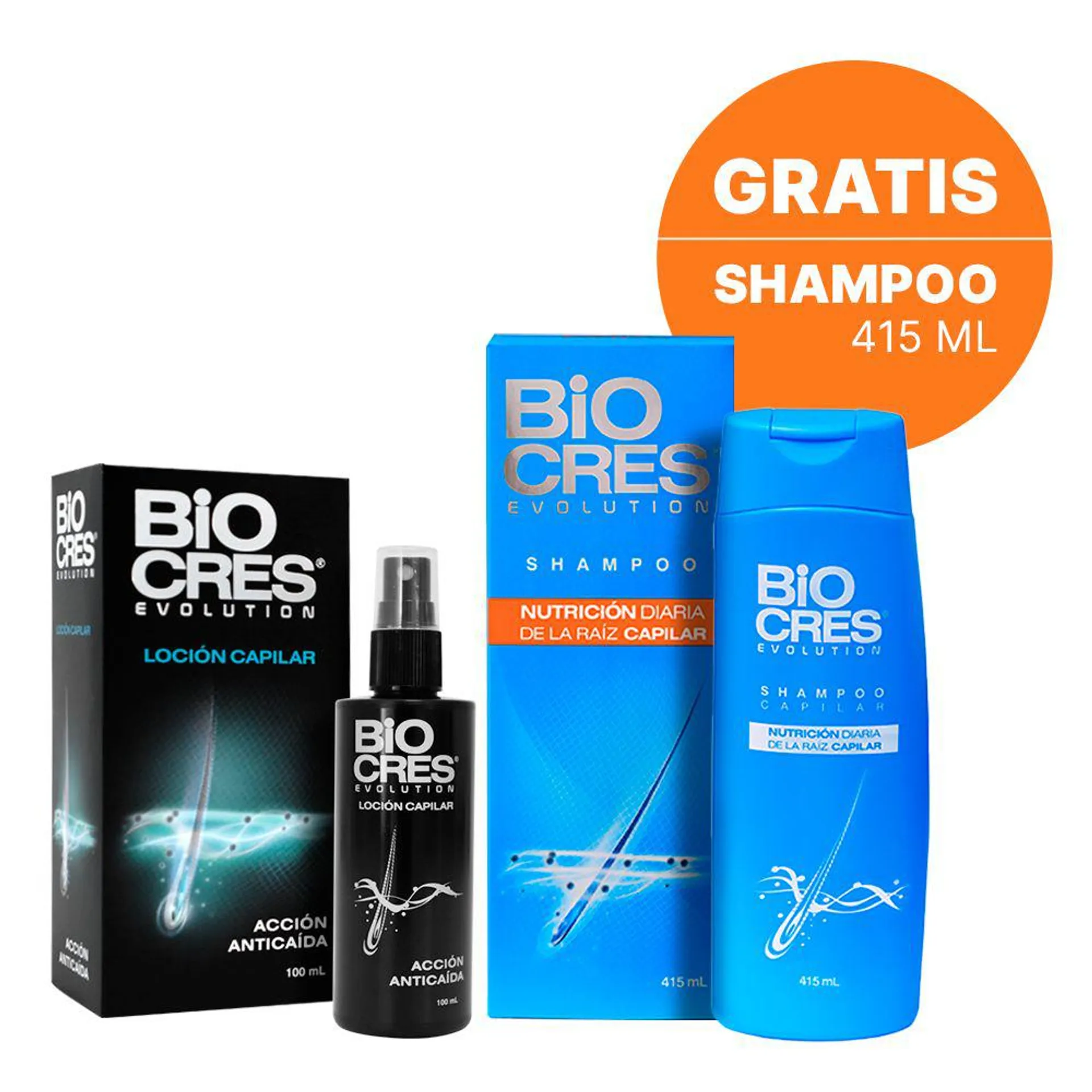 Biocres Evolutión Loción Capilar 100 mL + Shampoo 415 Ml - Pack 2 UN