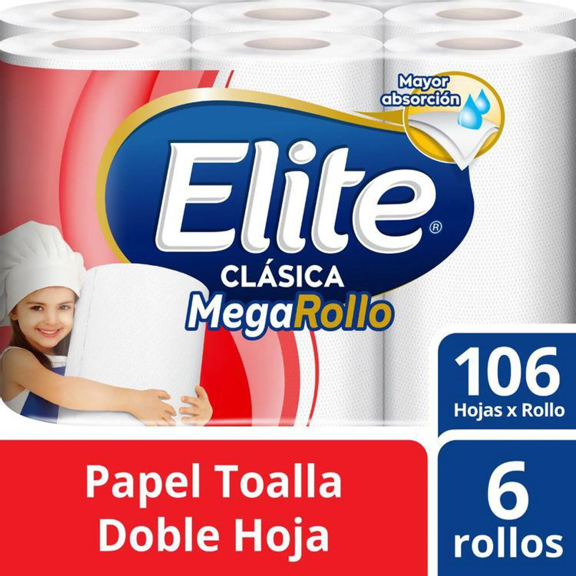 Papel Toalla Doble Hoja Elite Clásico Mega Rollo 6un.