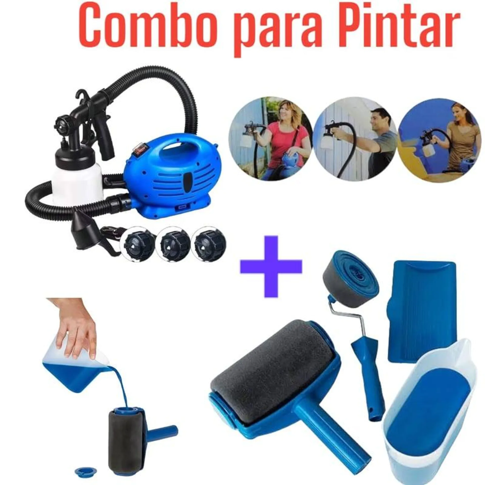 Duo para Pintar Rodillo y Pistola Compresor Recipiente