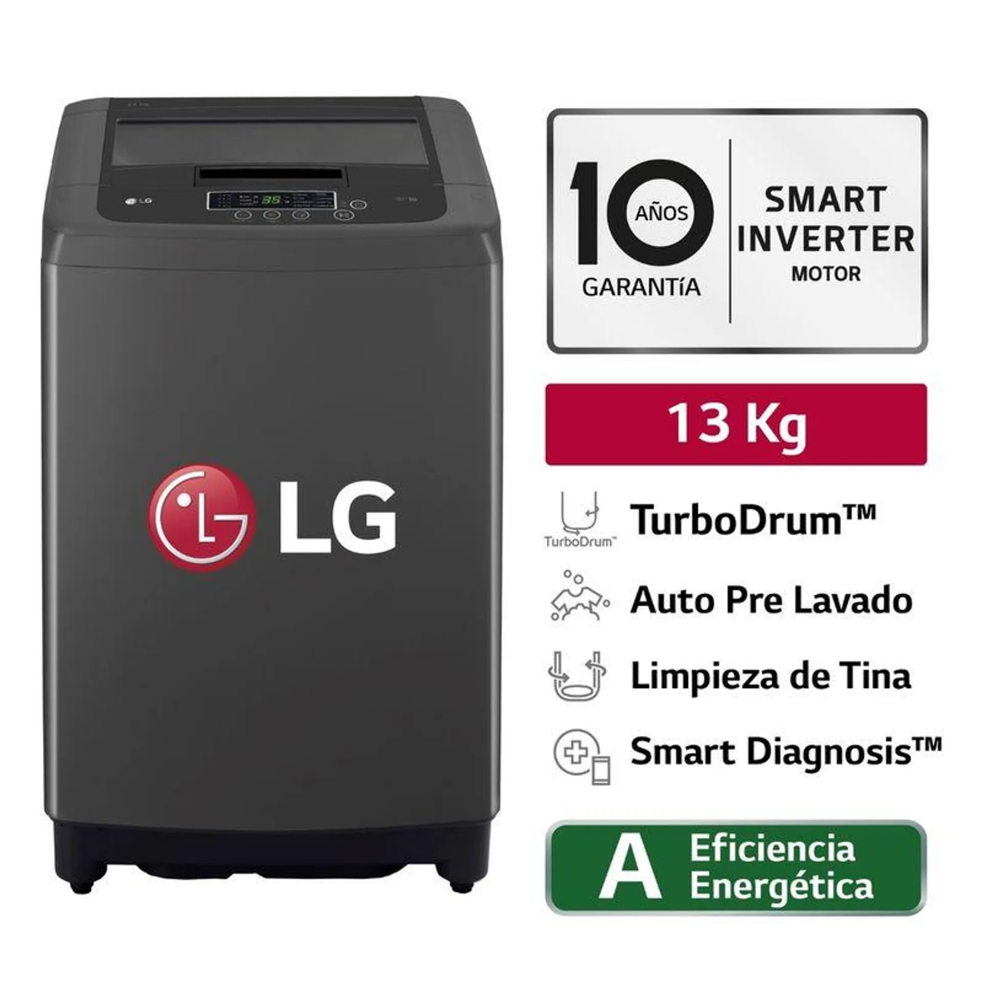 Lavadora Carga Superior LG WT13BPBK 13 Kg Smart Motion Negro Claro