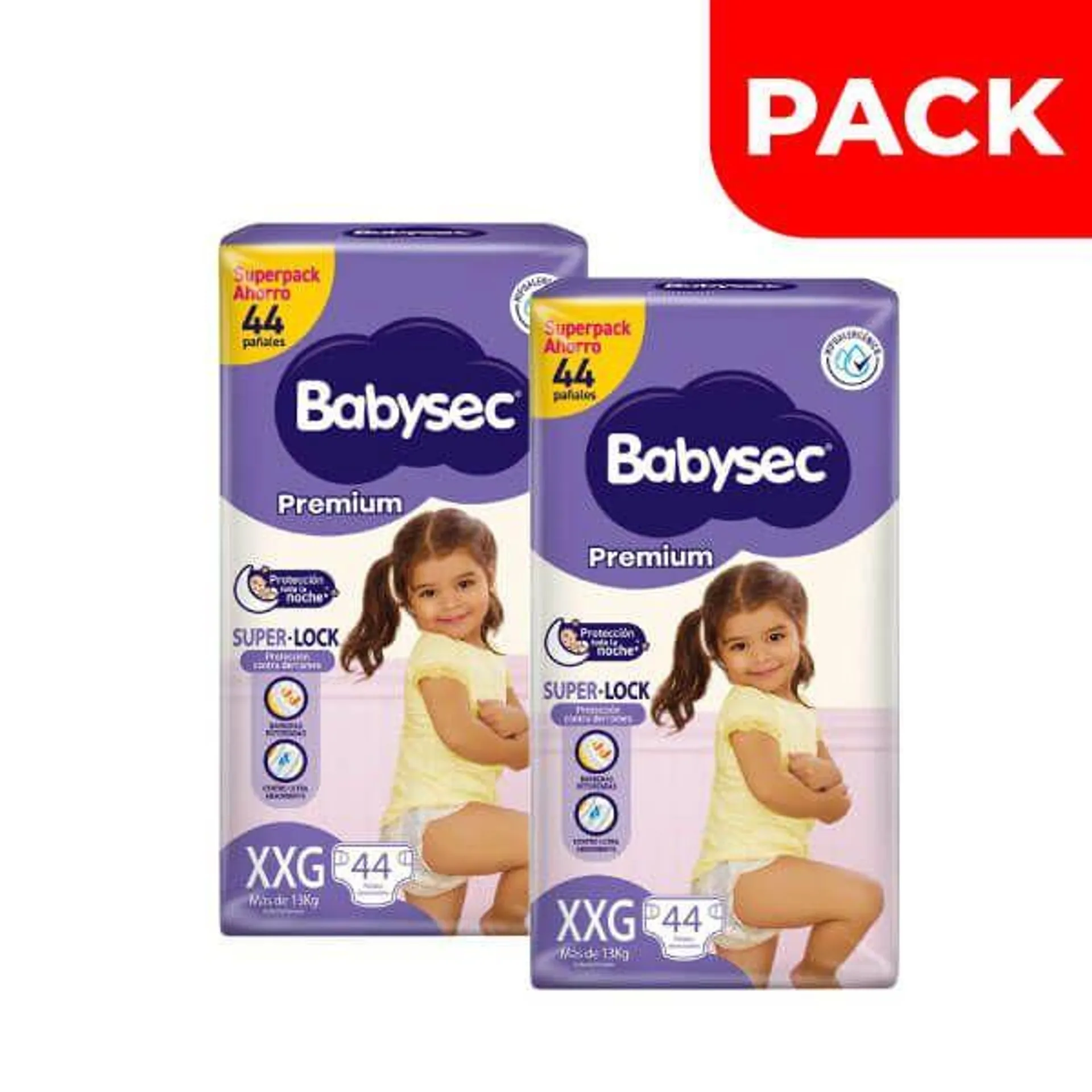 Dúo Pack Pañal Babysec Premium Super Mega Talla XXG - Bolsa 44 UN