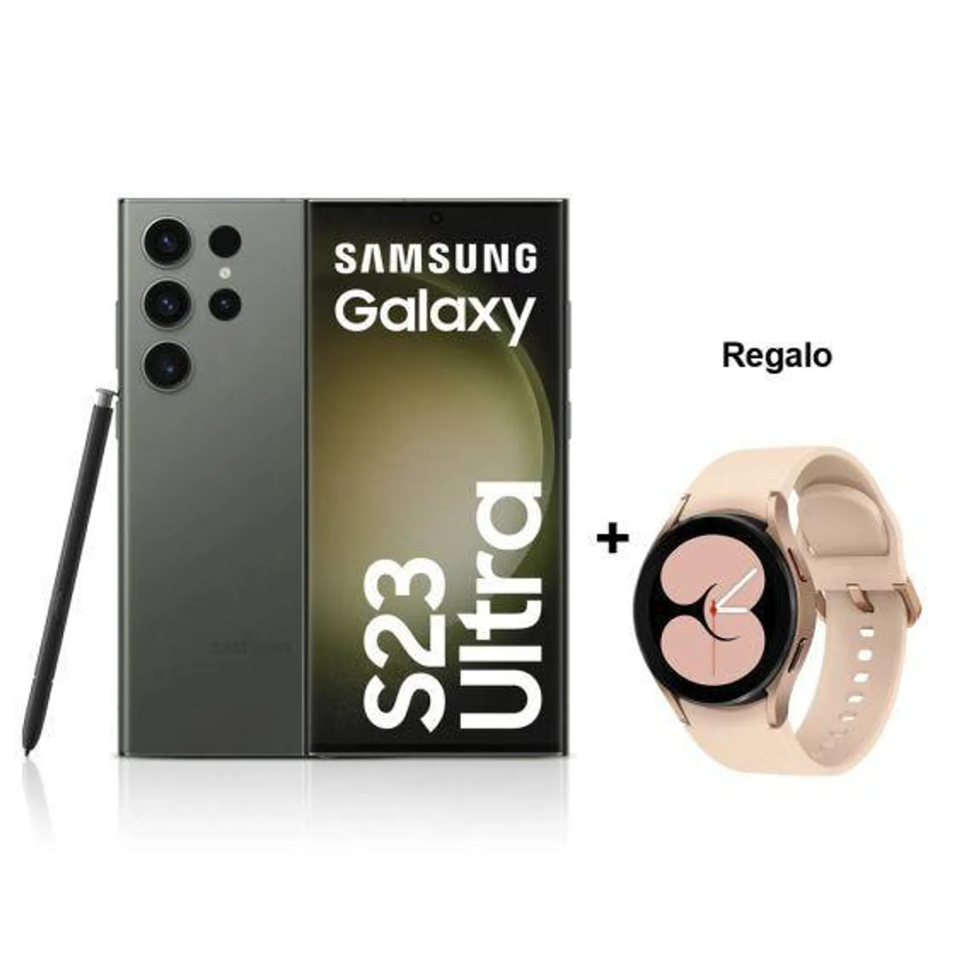 Celular Libre Samsung Galaxy S23 Ultra 6.8" 256GB 8GB RAM Green + Reloj Samsung Galaxy Watch4 Bluetooth (40mm) Rosa