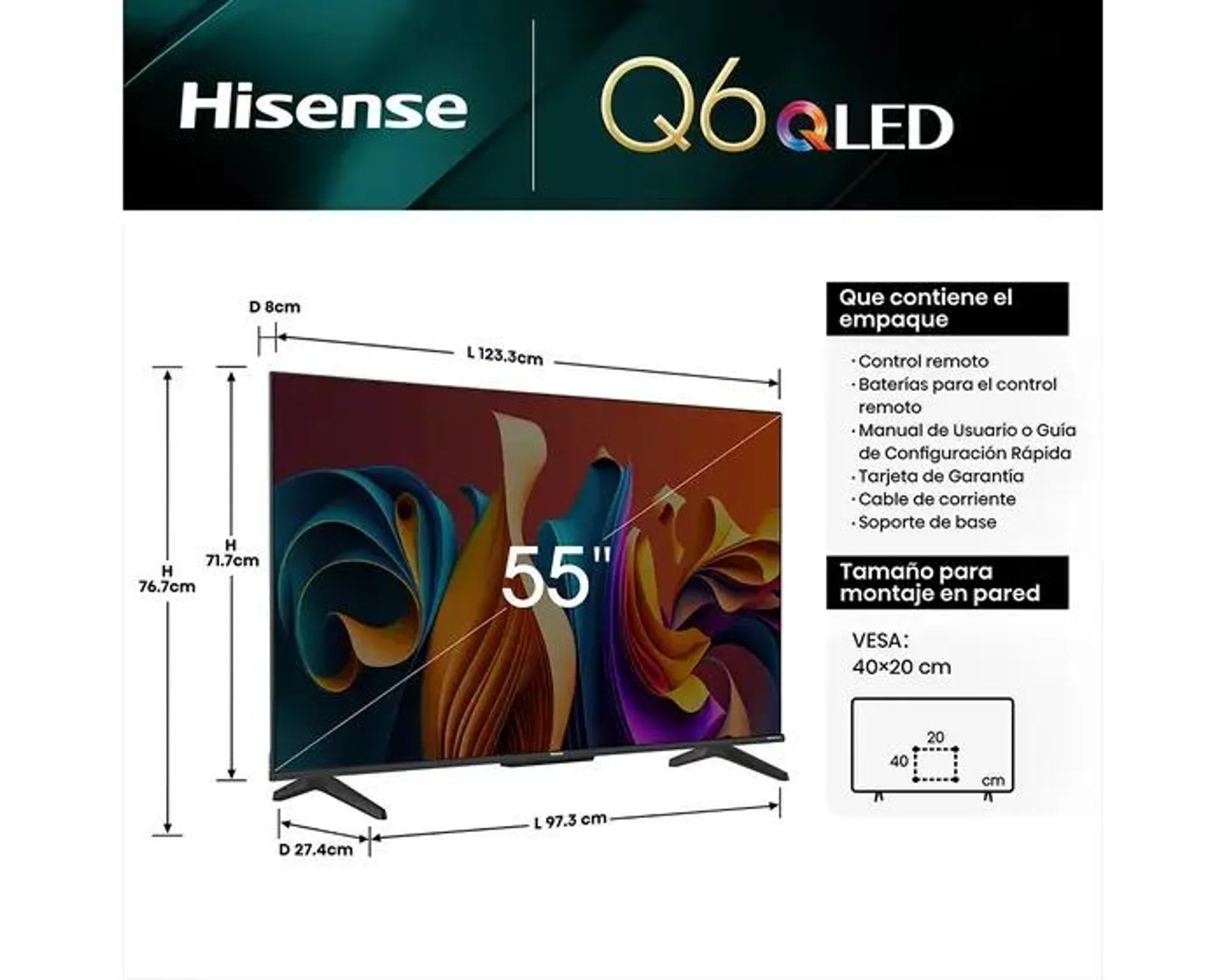 Televisor Hisense Smart TV 55" QLED 4K 55Q6N