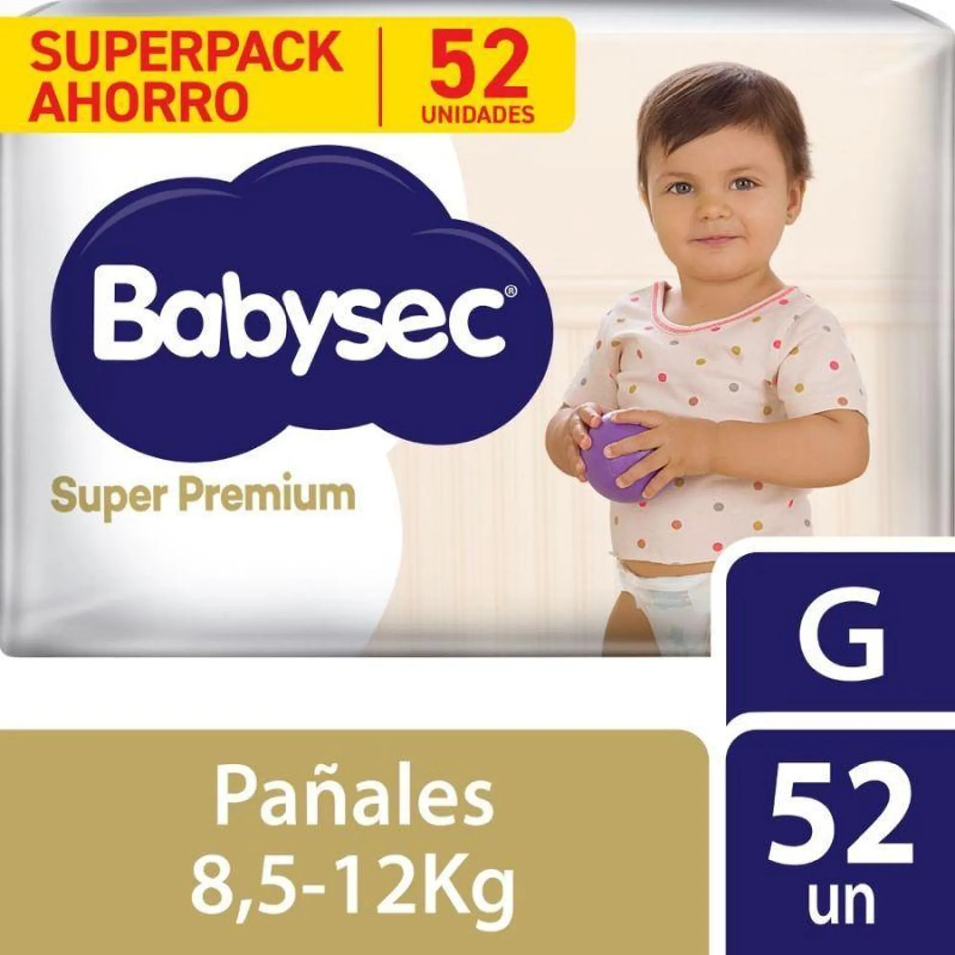 Pañal Babysec Super Premium Talla G - Bolsa 52 UN