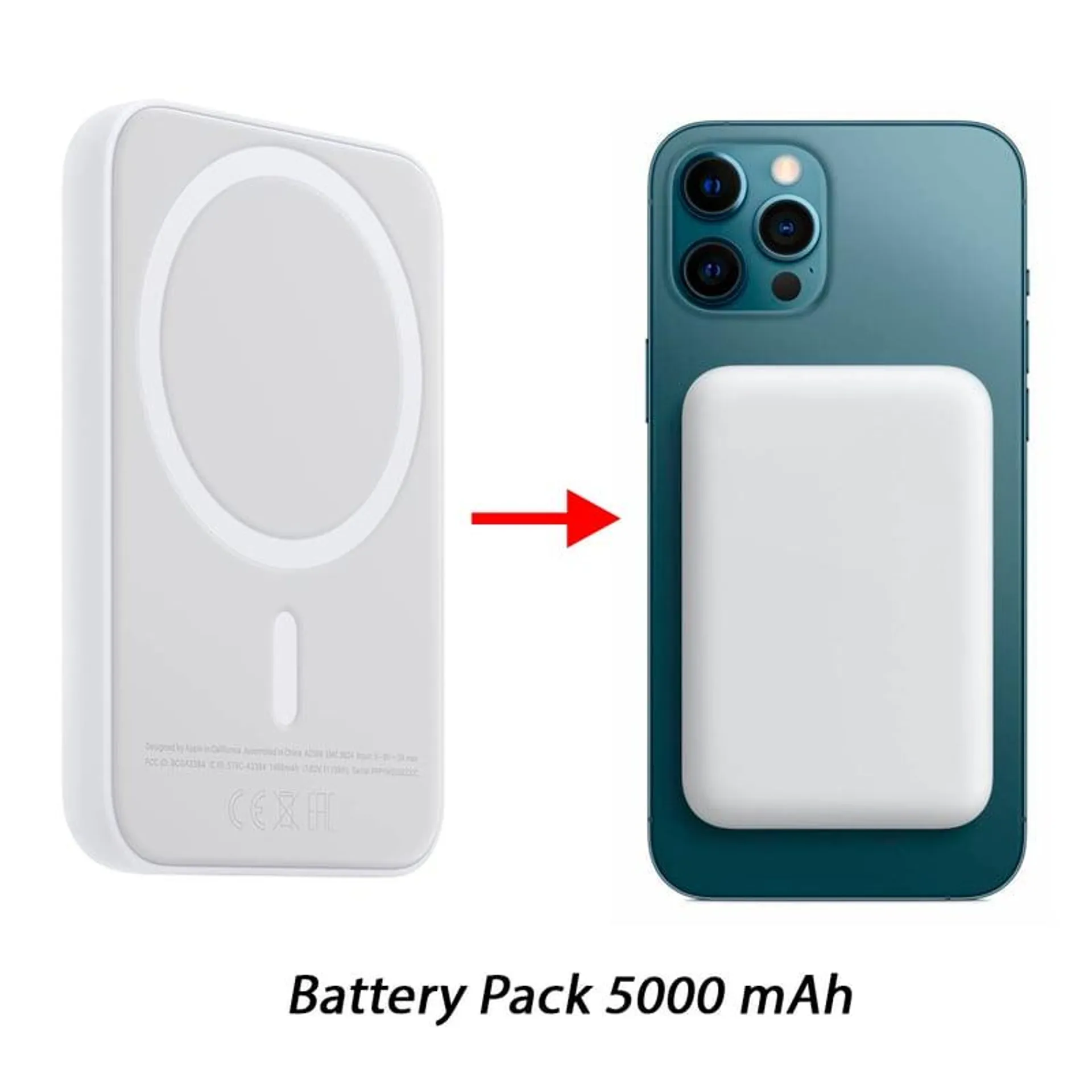 Battery Pack 5000 mAh para iPhone Cargador inalámbrico entrada tipo C