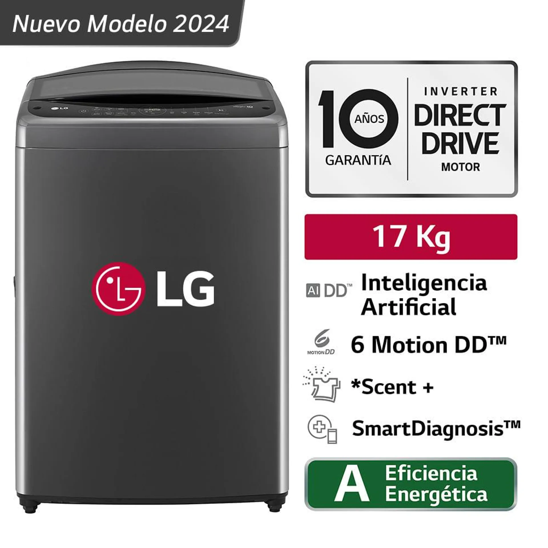 Lavadora LG WT17BV6T AI DD Negro