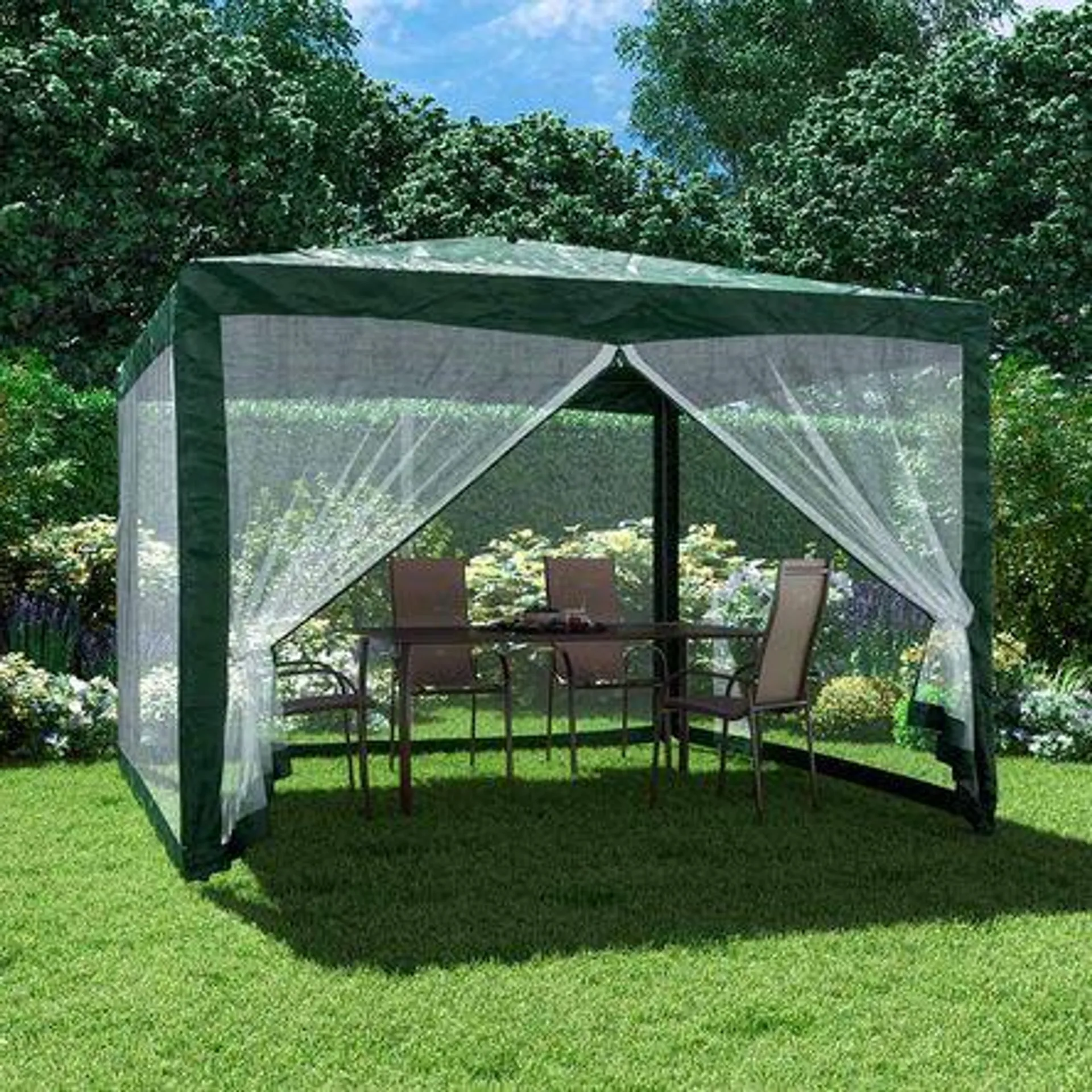 Toldo armable 3x3 Verde con malla mosquitera