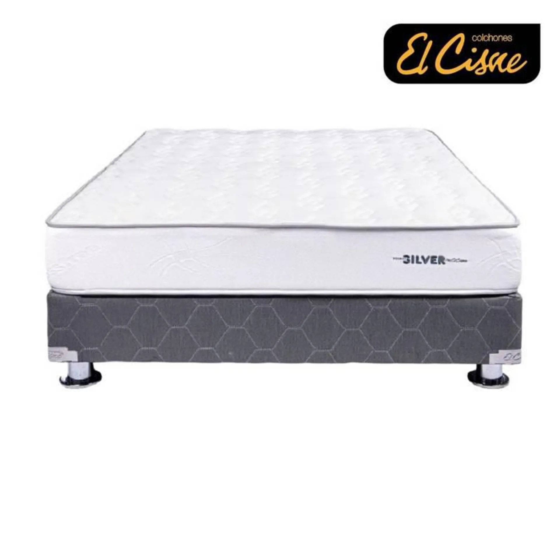 Cama El Cisne Pocket Silver Queen + Colchón + 2 Almohadas