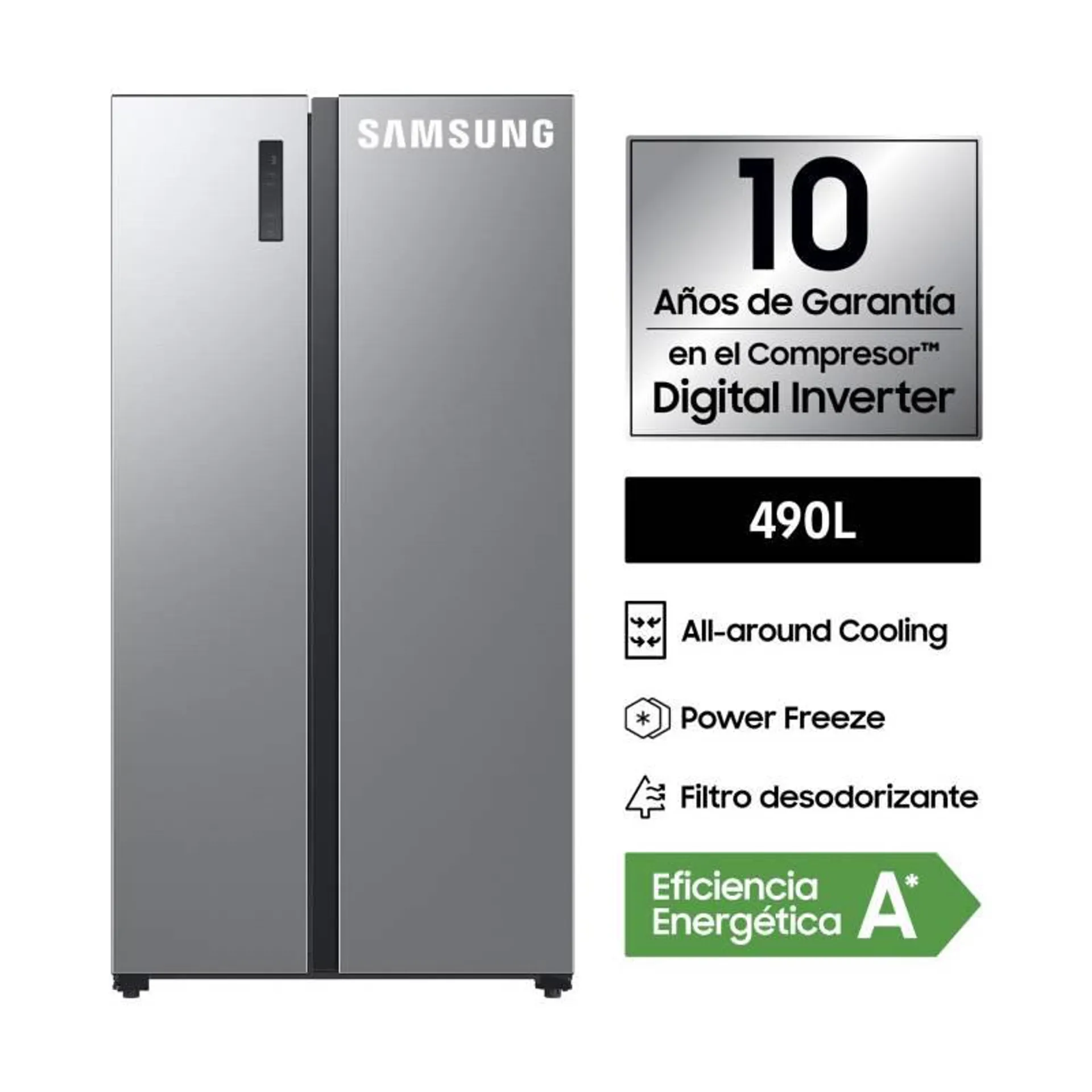 Refrigeradora Samsung Side by Side Gris 490Lt RS52B3000M9