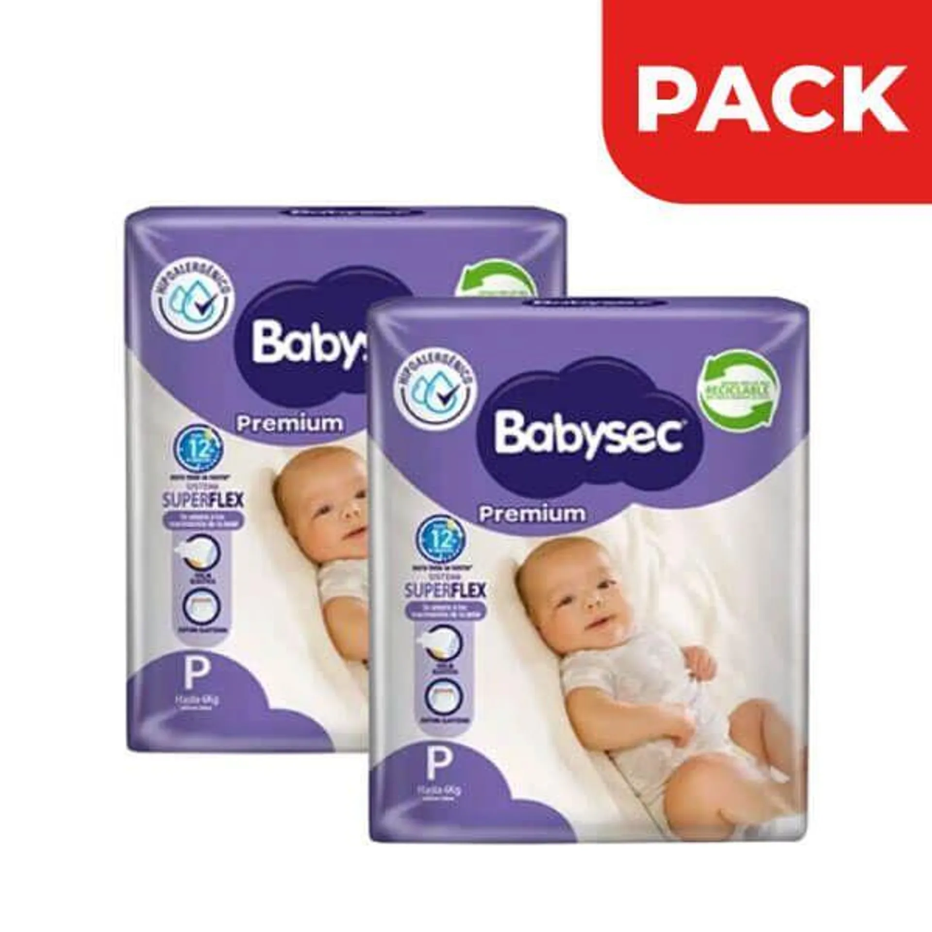 Dúo Pack Pañal Babysec Premium Mega Talla P - Bolsa 62 UN