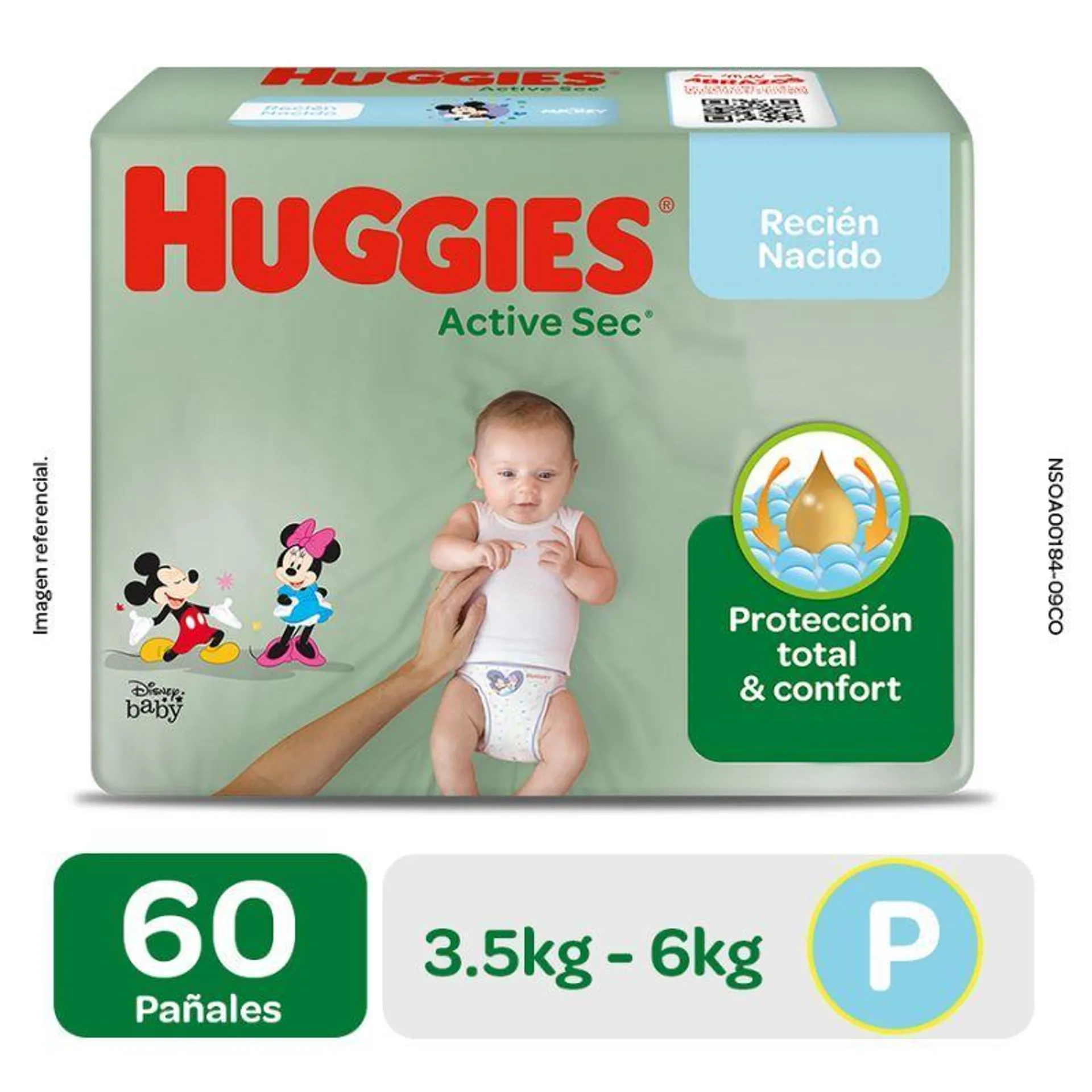 Pañal Huggies Active Sec Mega Talla P - Bolsa 60UN